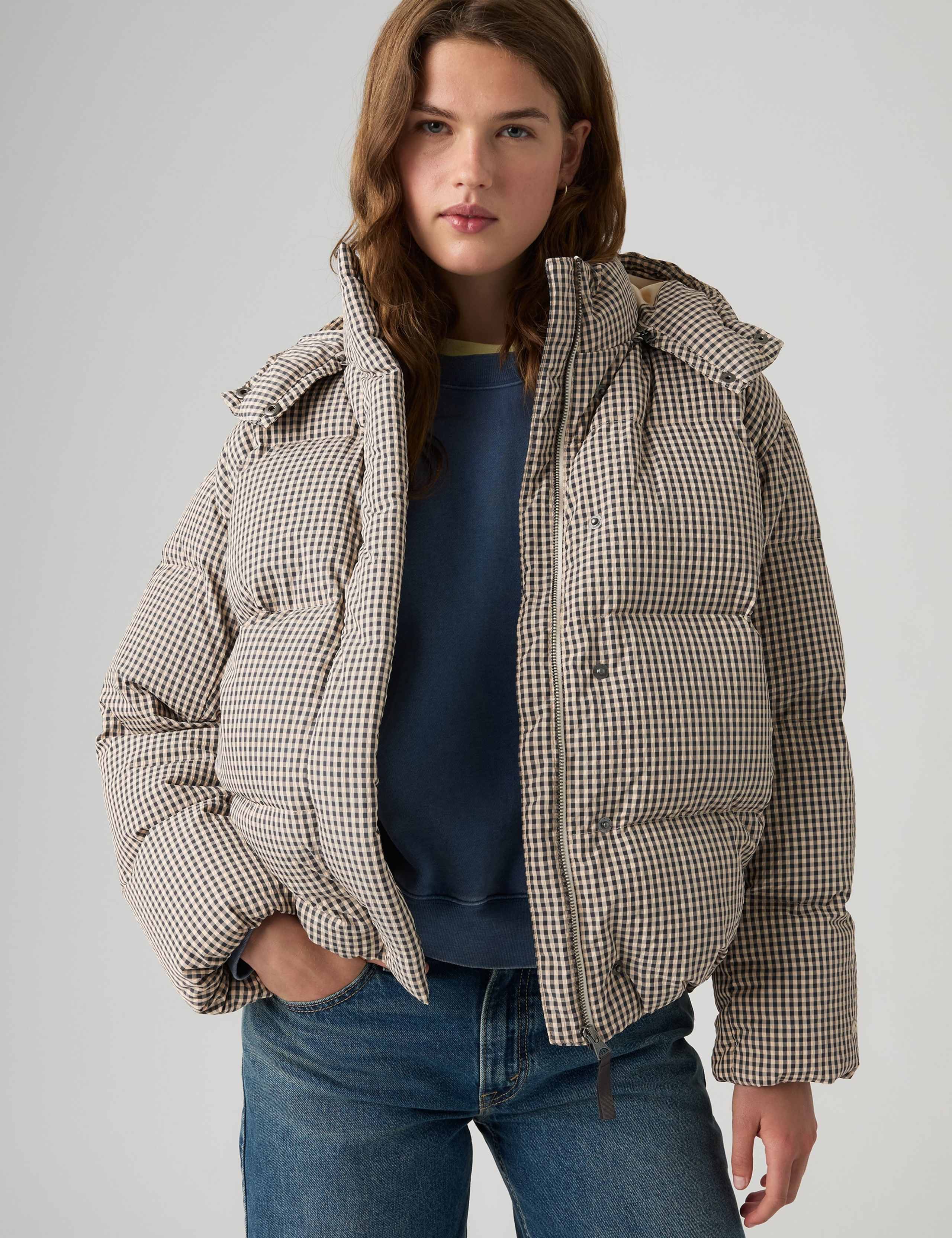 Checked Hooded Puffer Coat 1 of 6