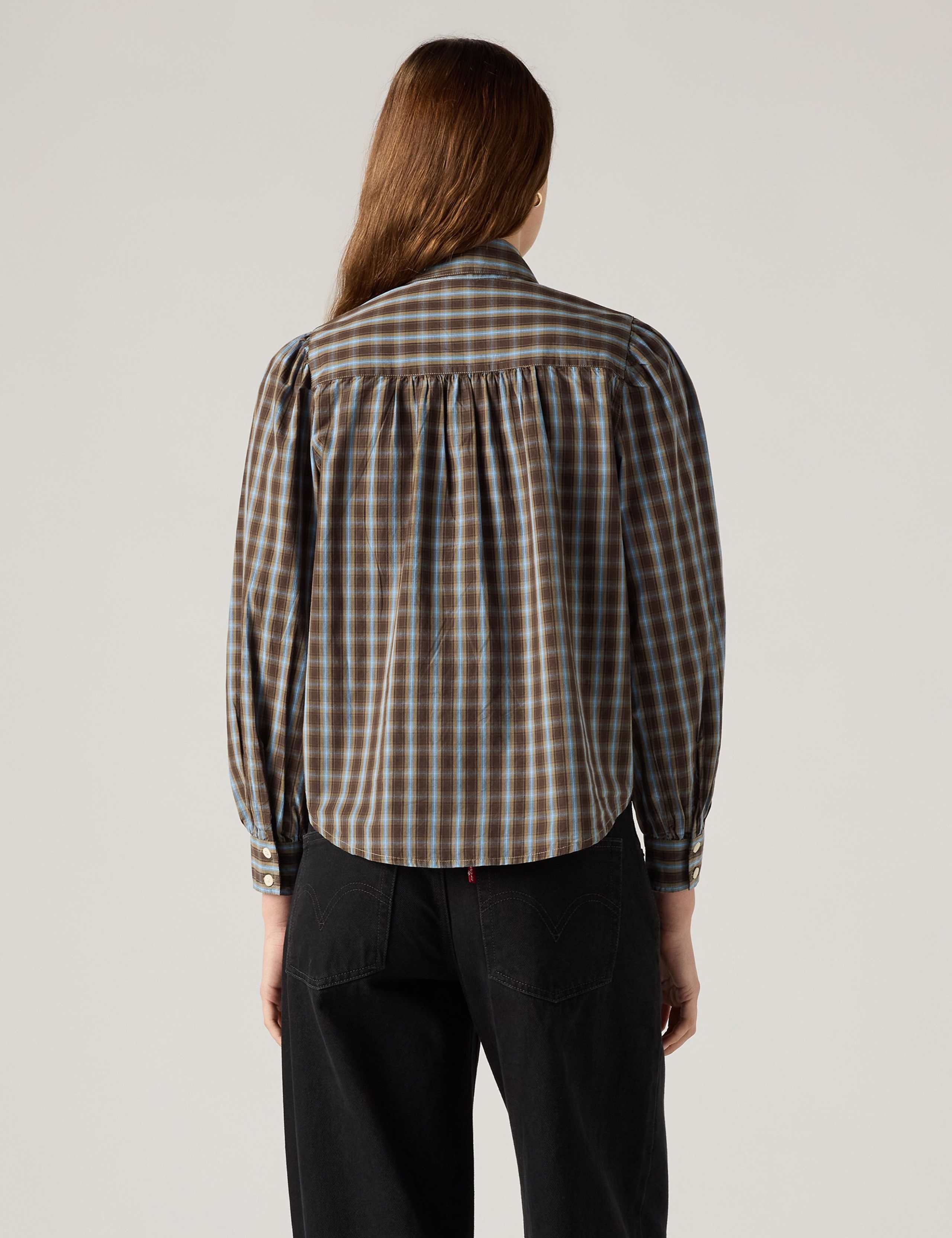 Pure Cotton Checked Tie Neck Shirt 3 of 6