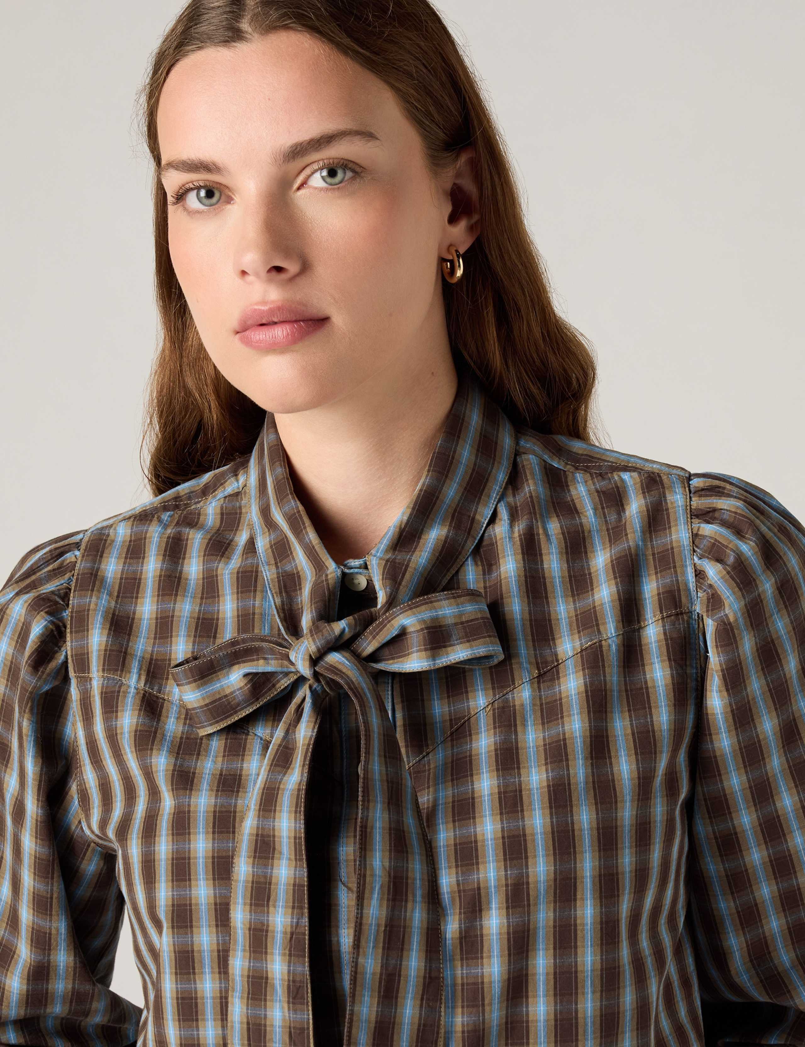Pure Cotton Checked Tie Neck Shirt 4 of 6