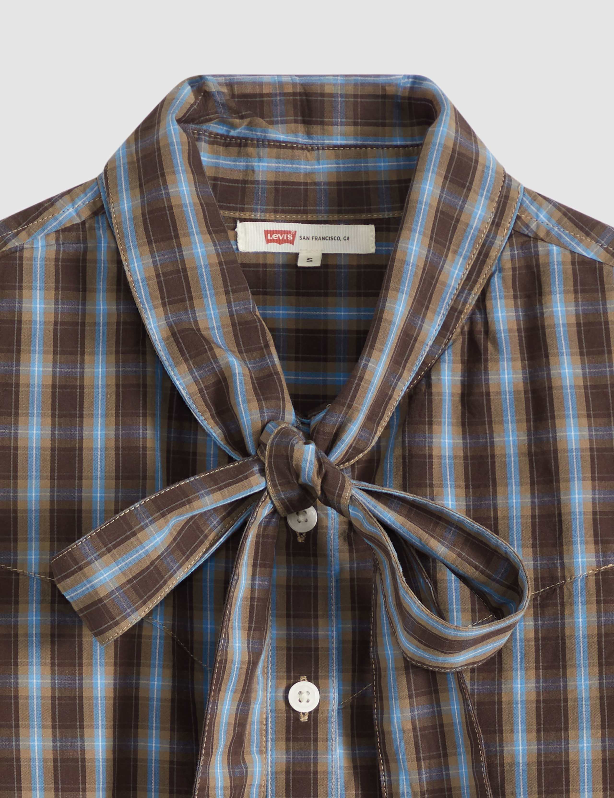 Pure Cotton Checked Tie Neck Shirt 6 of 6