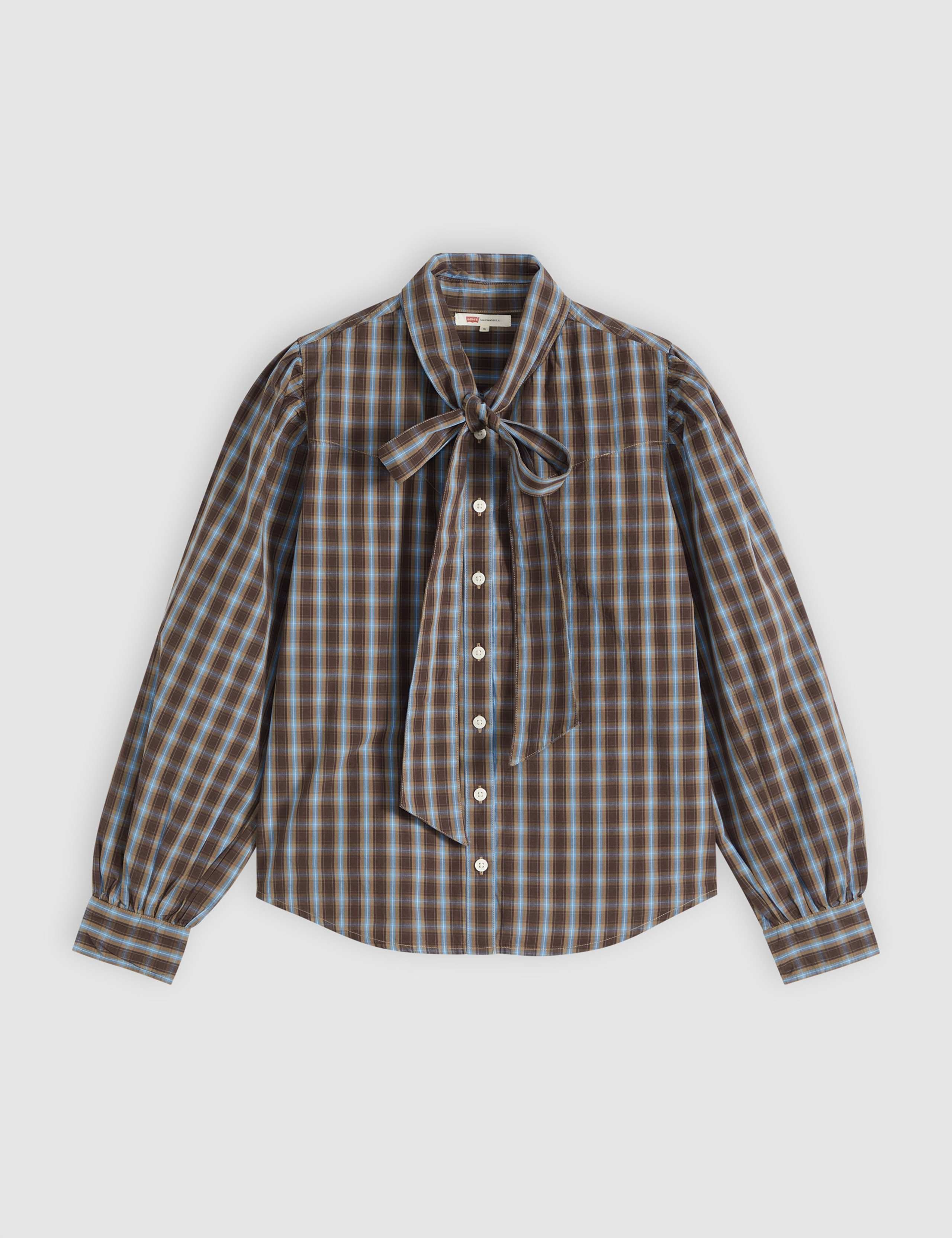 Pure Cotton Checked Tie Neck Shirt 2 of 6