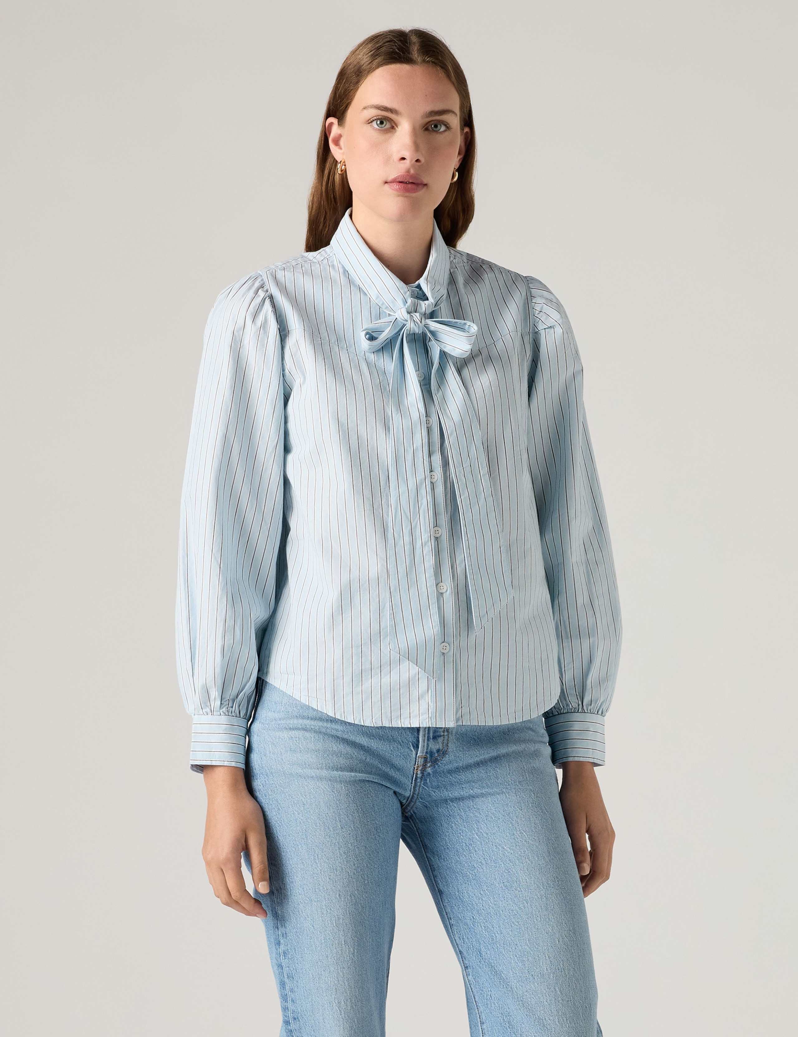 Pure Cotton Striped Tie Neck Shirt 3 of 6