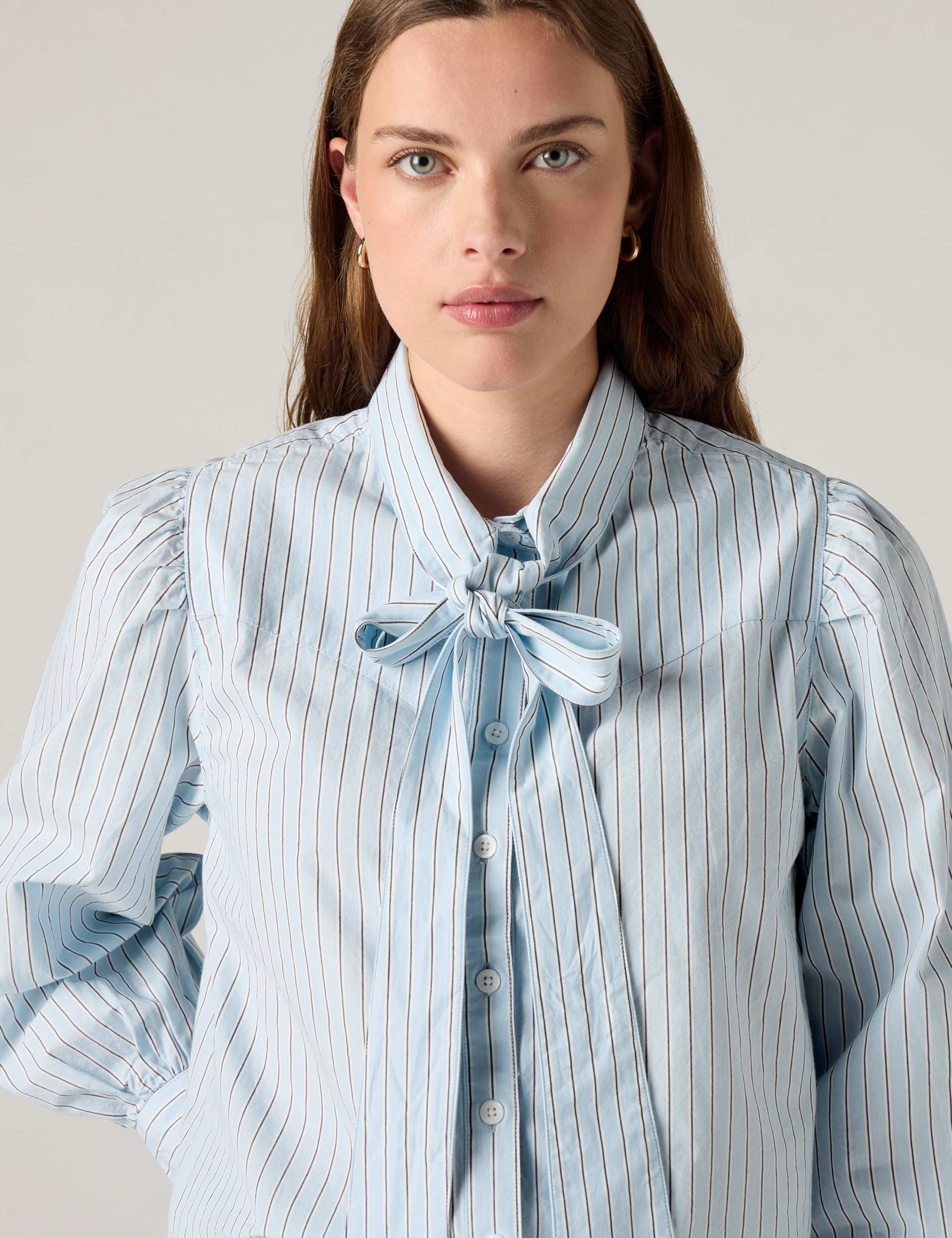 Pure Cotton Striped Tie Neck Shirt 5 of 6