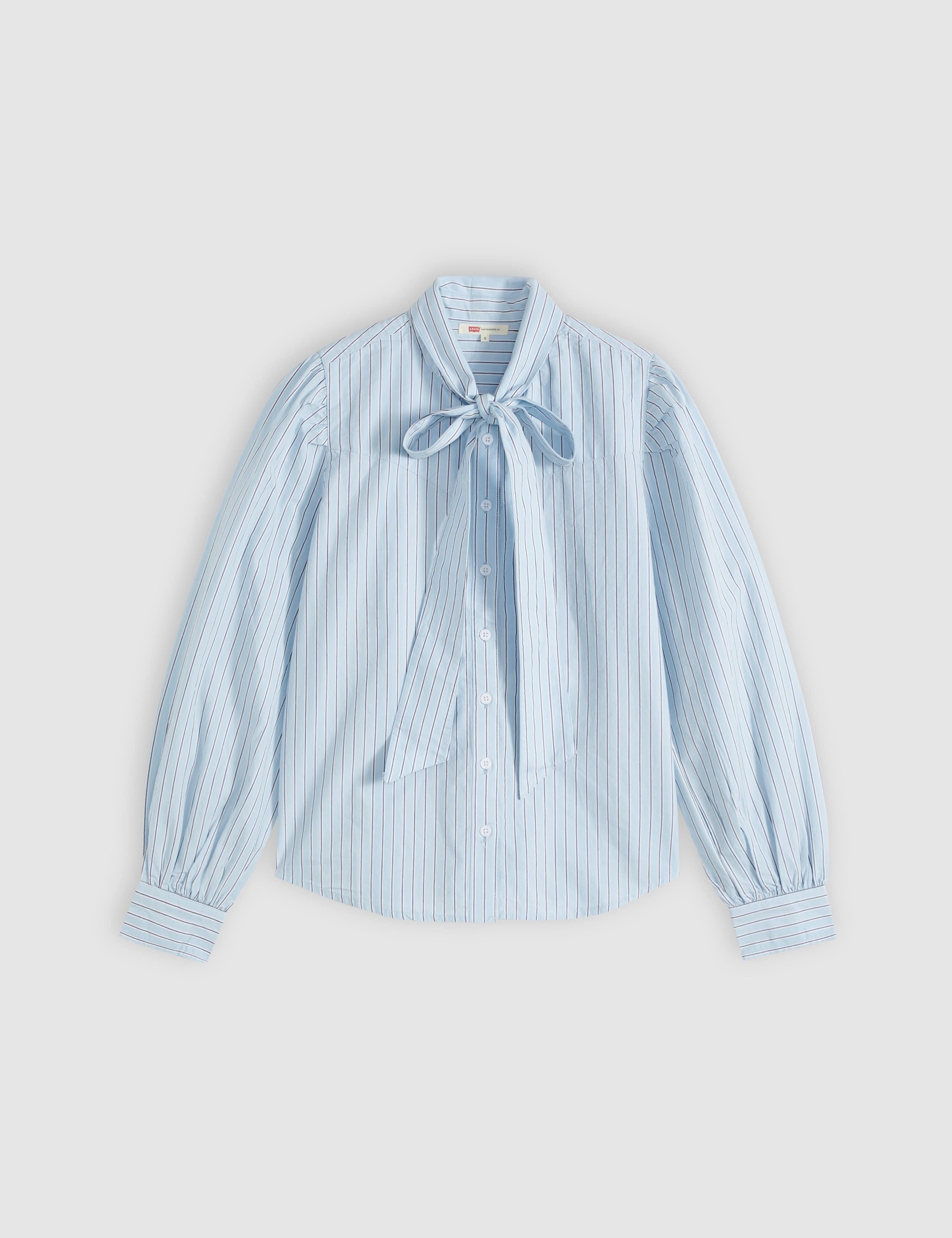 Pure Cotton Striped Tie Neck Shirt 2 of 6