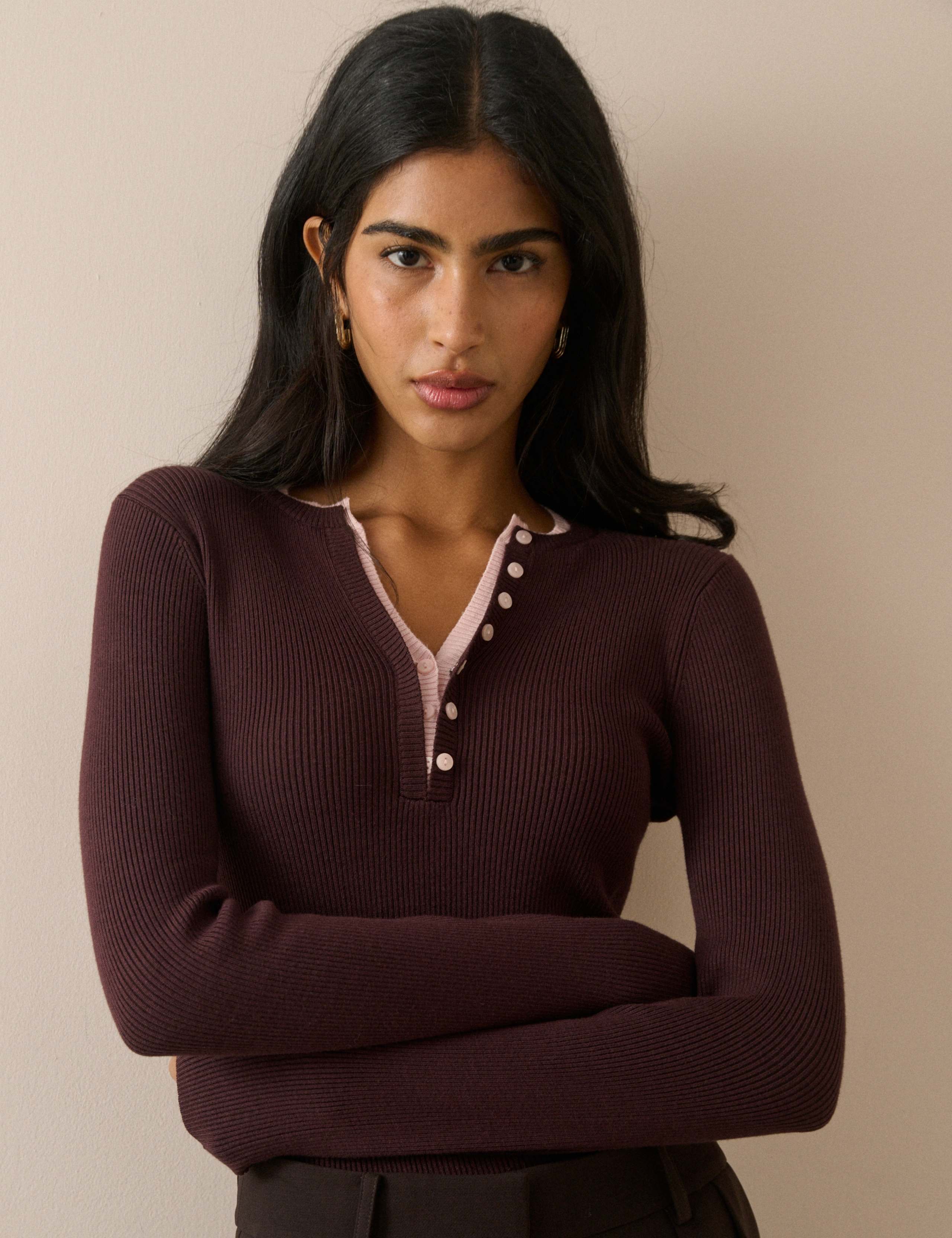 Double Layered Fitted Henley Top 4 of 5
