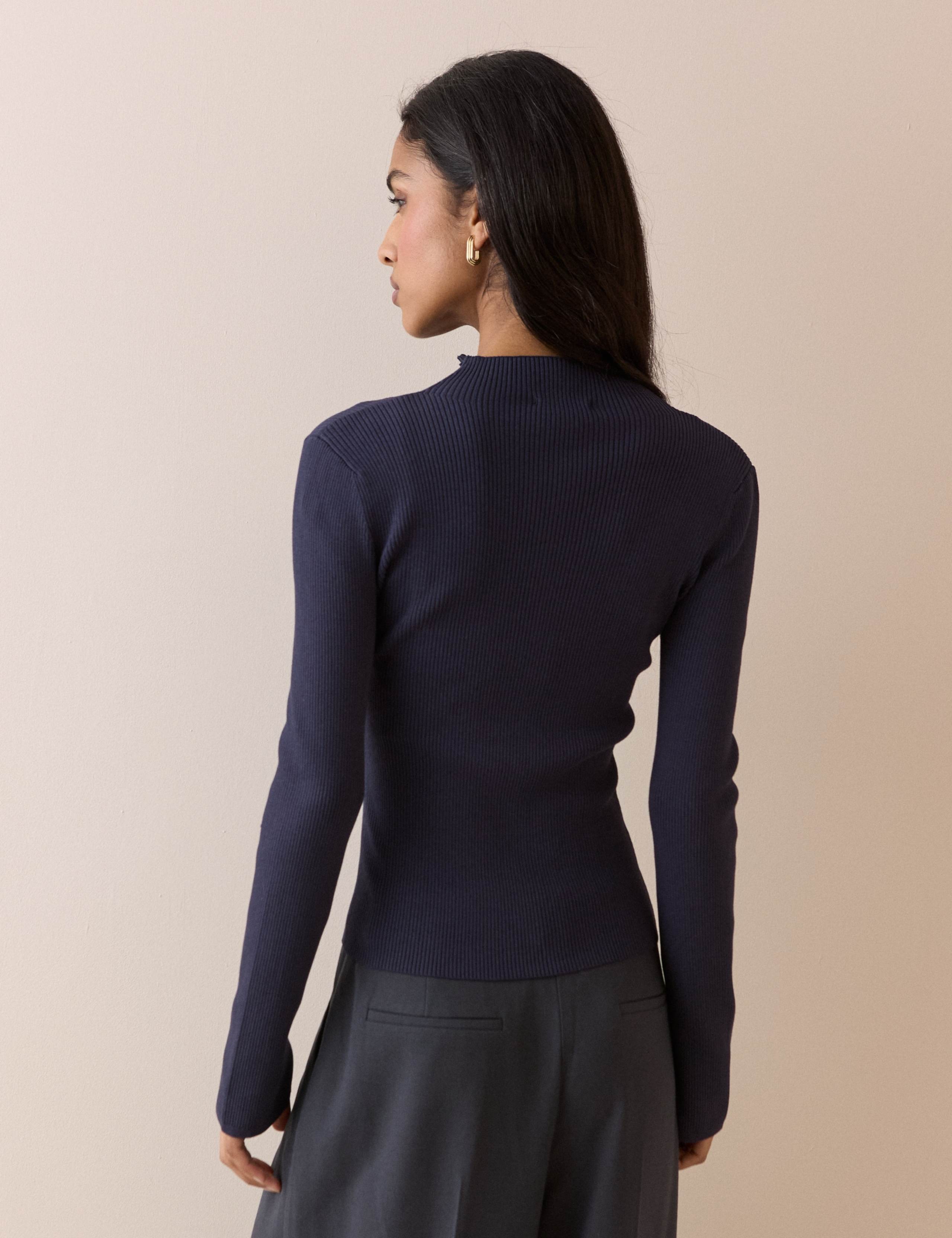 Ribbed Half Zip Fitted Knitted Top 2 of 5