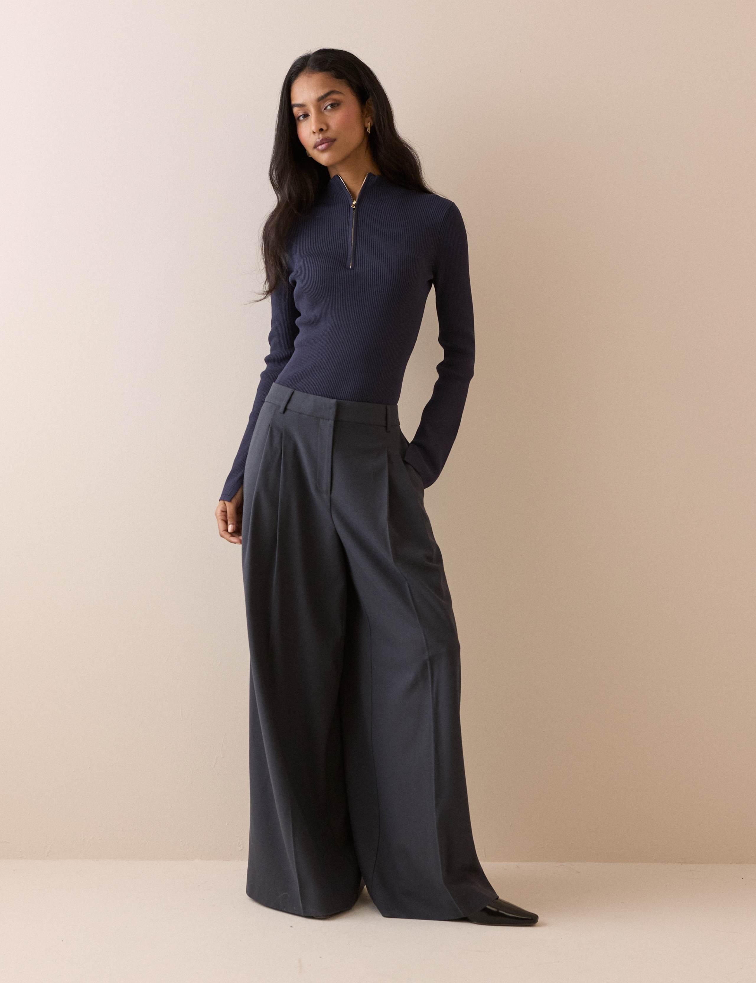 Ribbed Half Zip Fitted Knitted Top 3 of 5