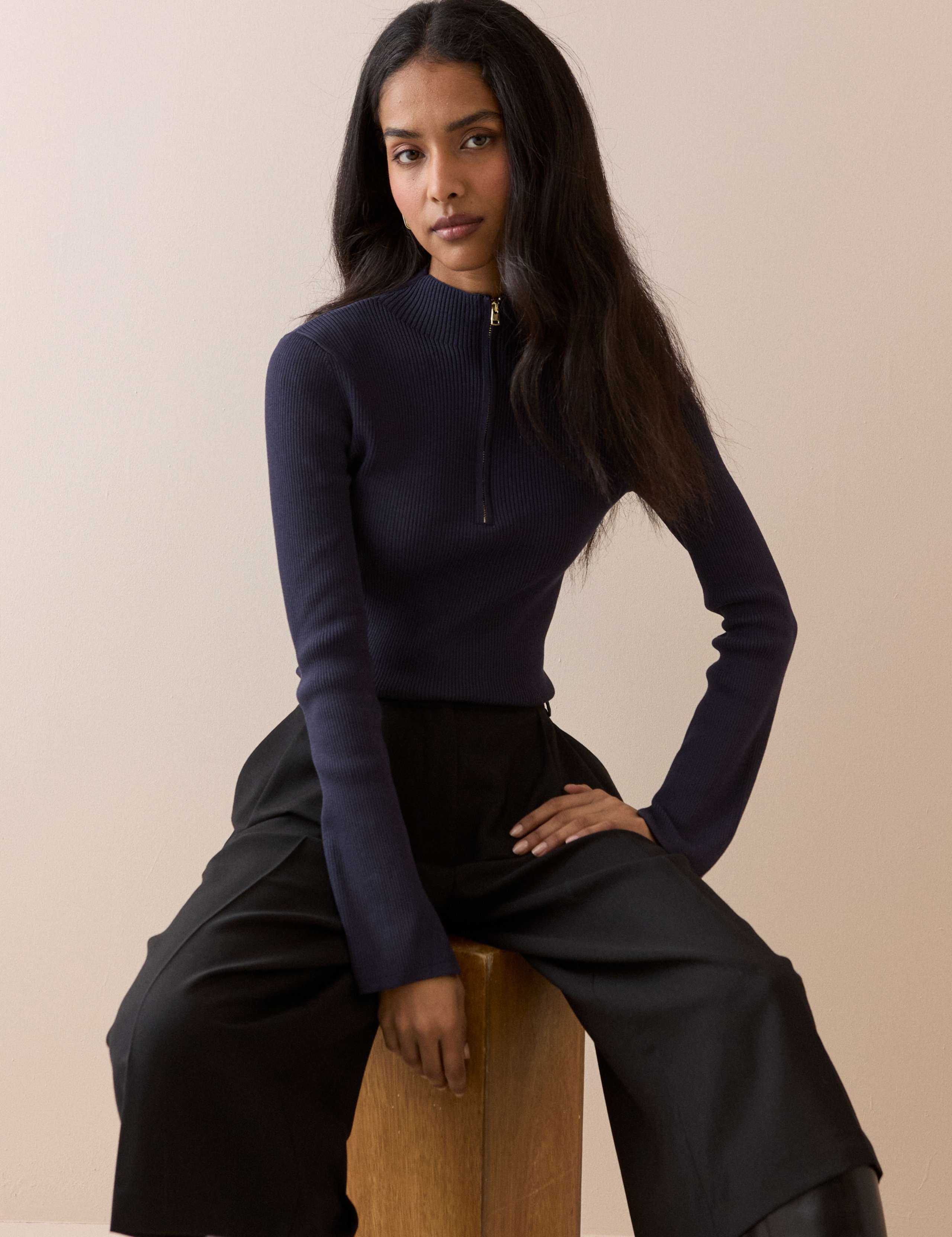 Ribbed Half Zip Fitted Knitted Top 4 of 5