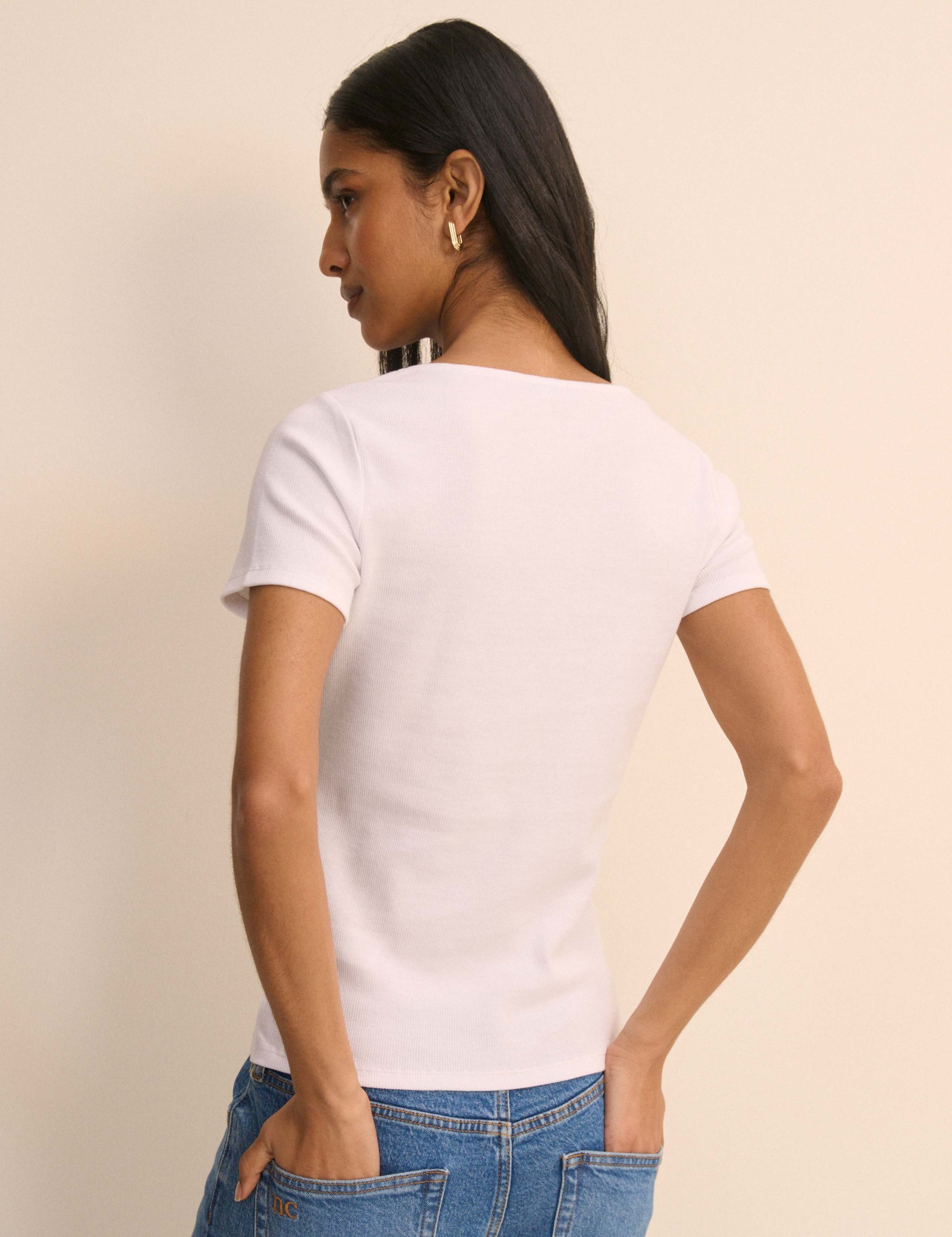 Cotton Rich Ribbed Square Neck Asymmetric Fitted T-Shirt 3 of 5
