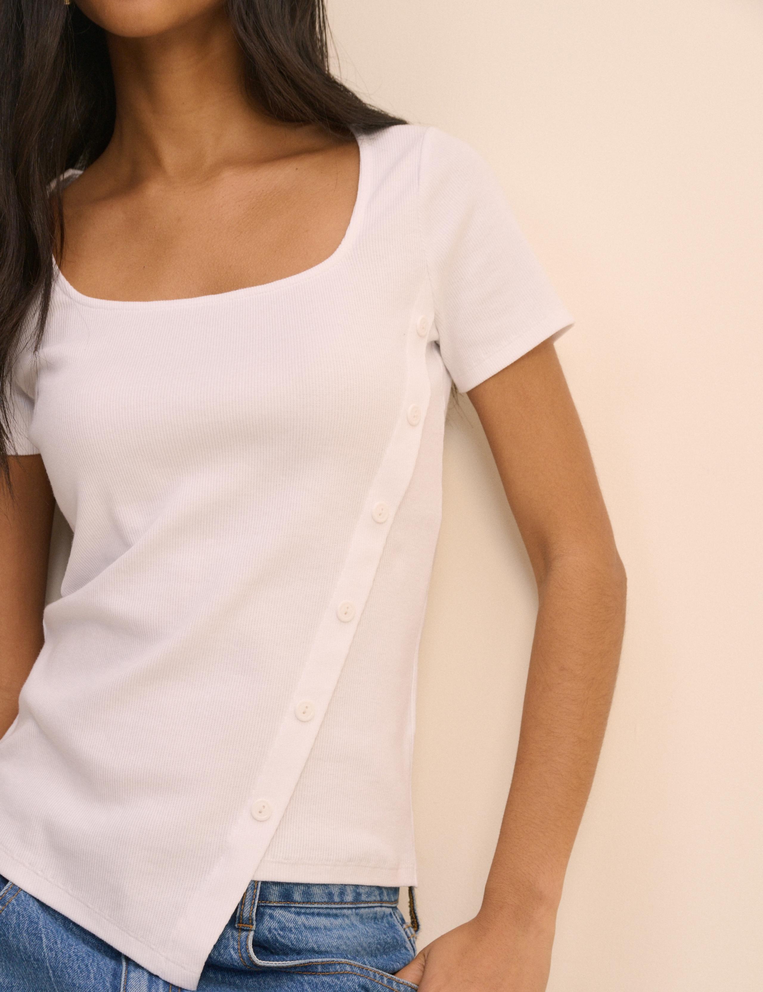 Cotton Rich Ribbed Square Neck Asymmetric Fitted T-Shirt 4 of 5