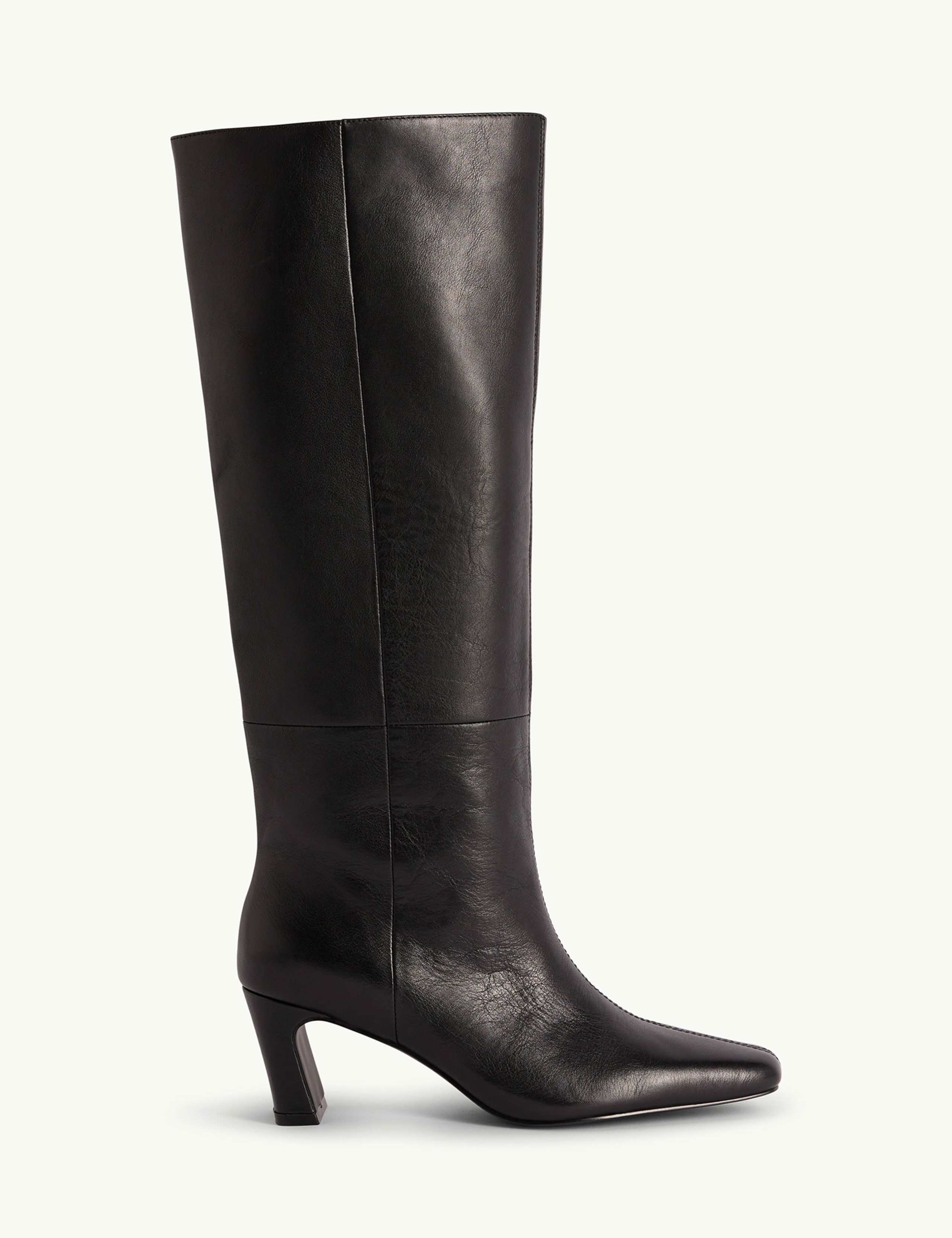 Leather Square Toe Knee High Boots 1 of 3