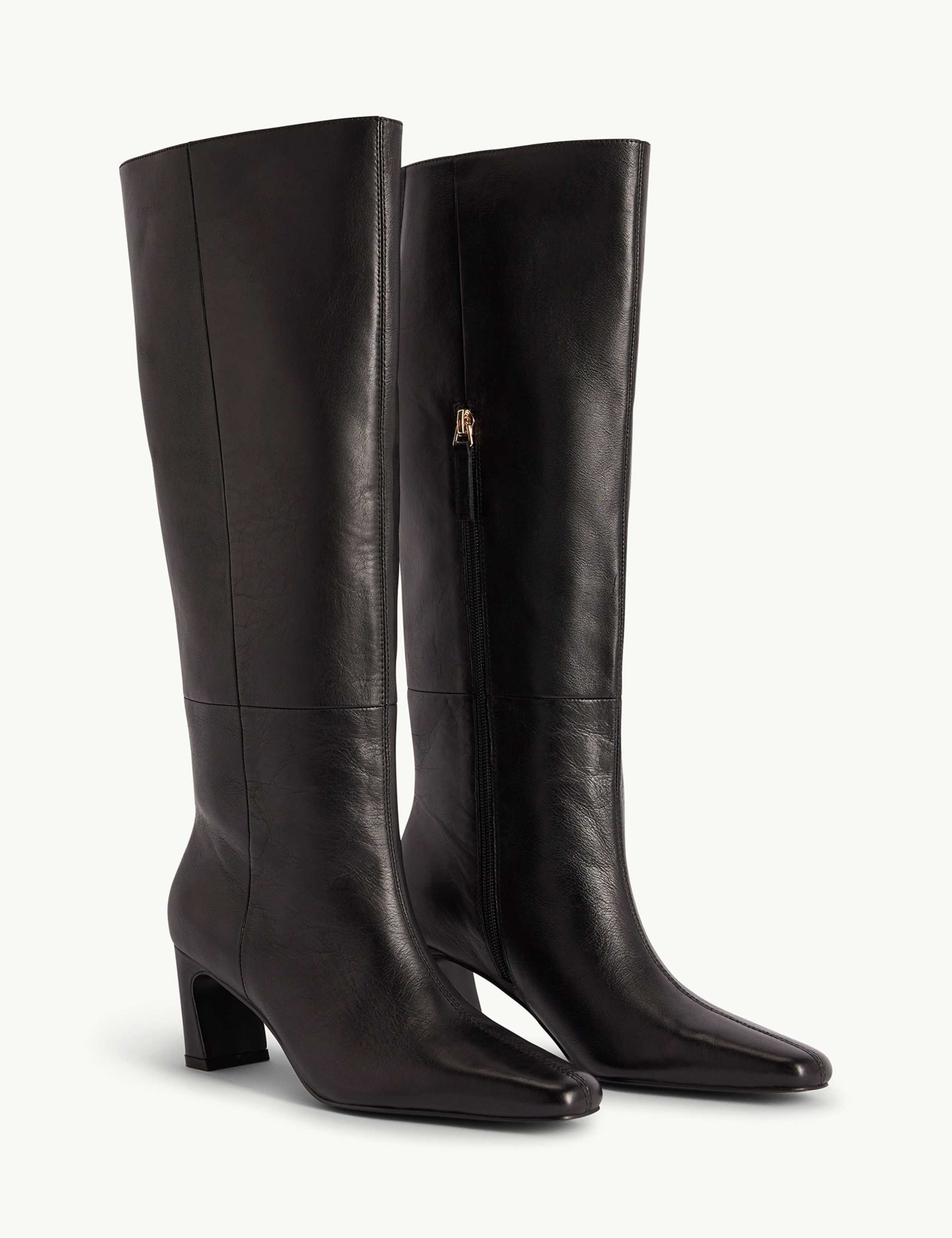 Leather Square Toe Knee High Boots 2 of 3