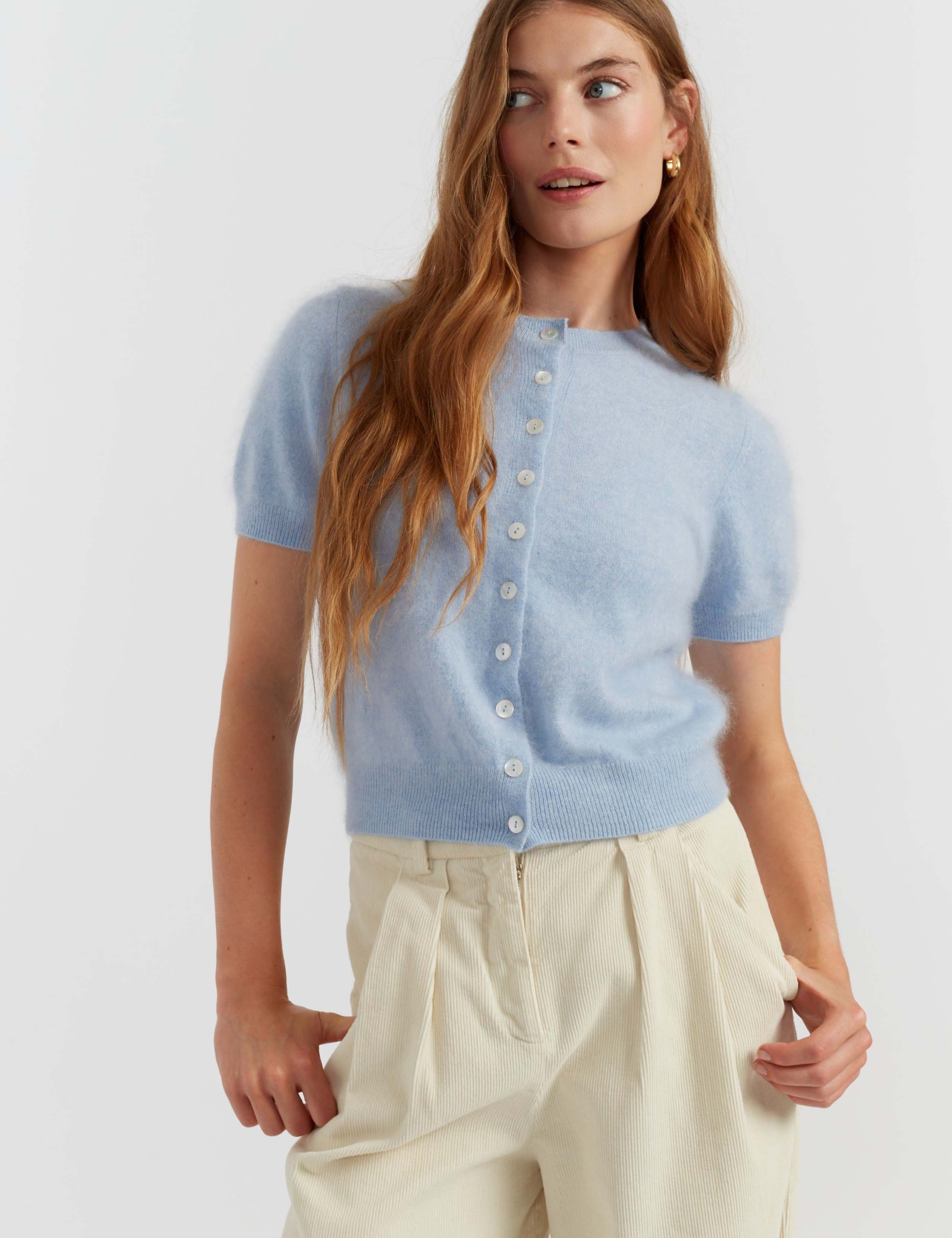 Pure Cashmere Button Through T-Shirt 1 of 5
