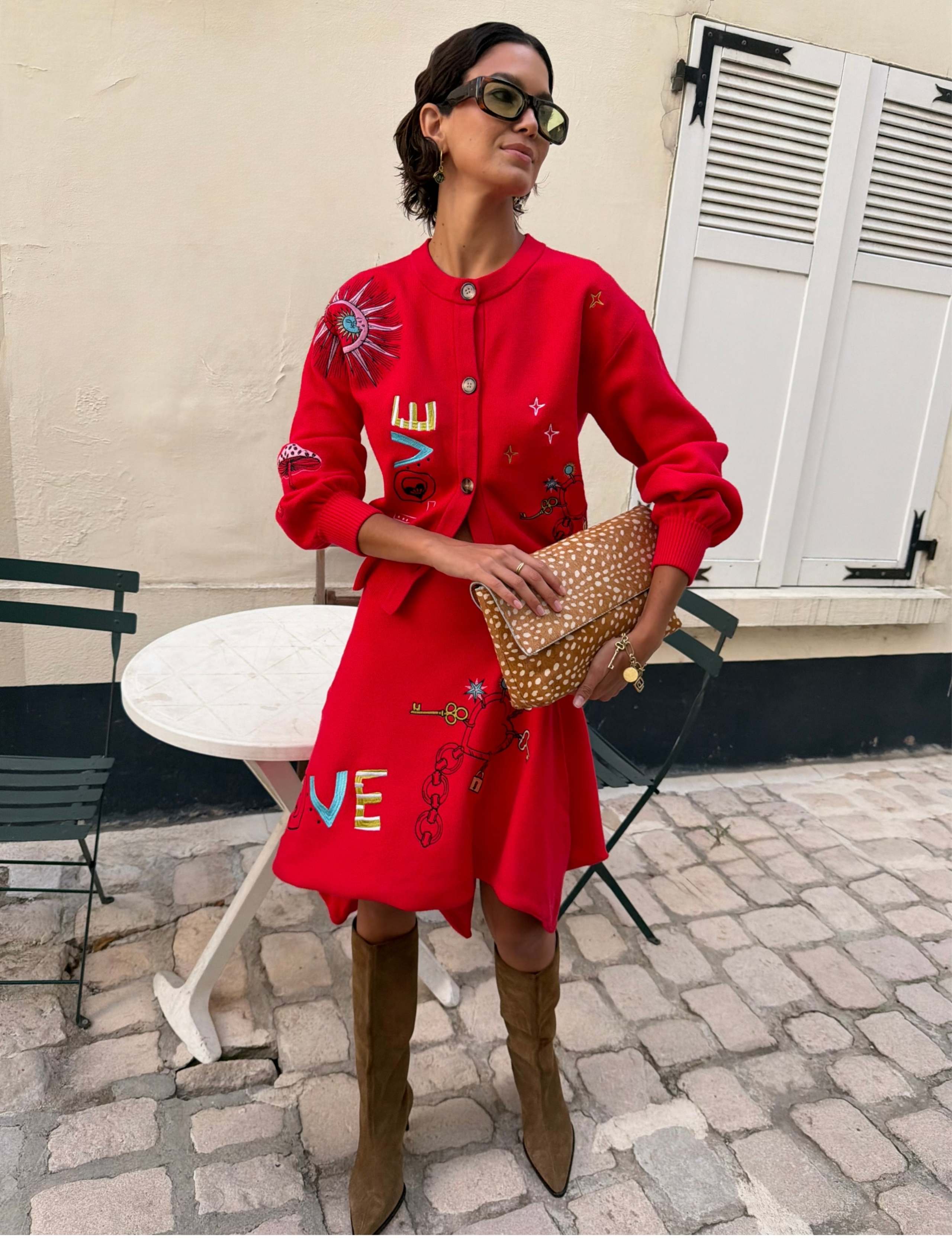 Embroidered Crew Neck Relaxed Cardigan 3 of 5