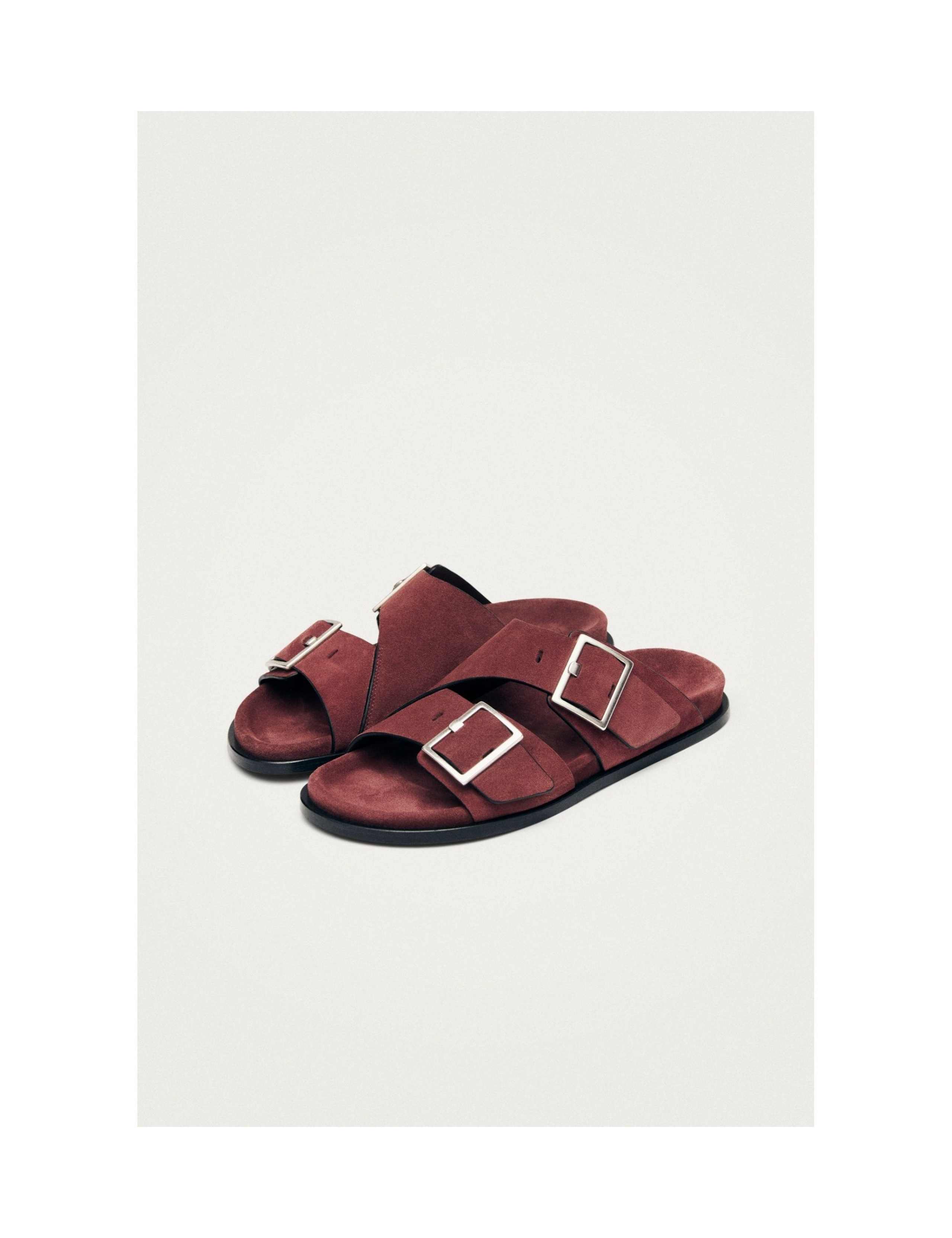 Suede Crossover Buckle Flat Sandals 3 of 5