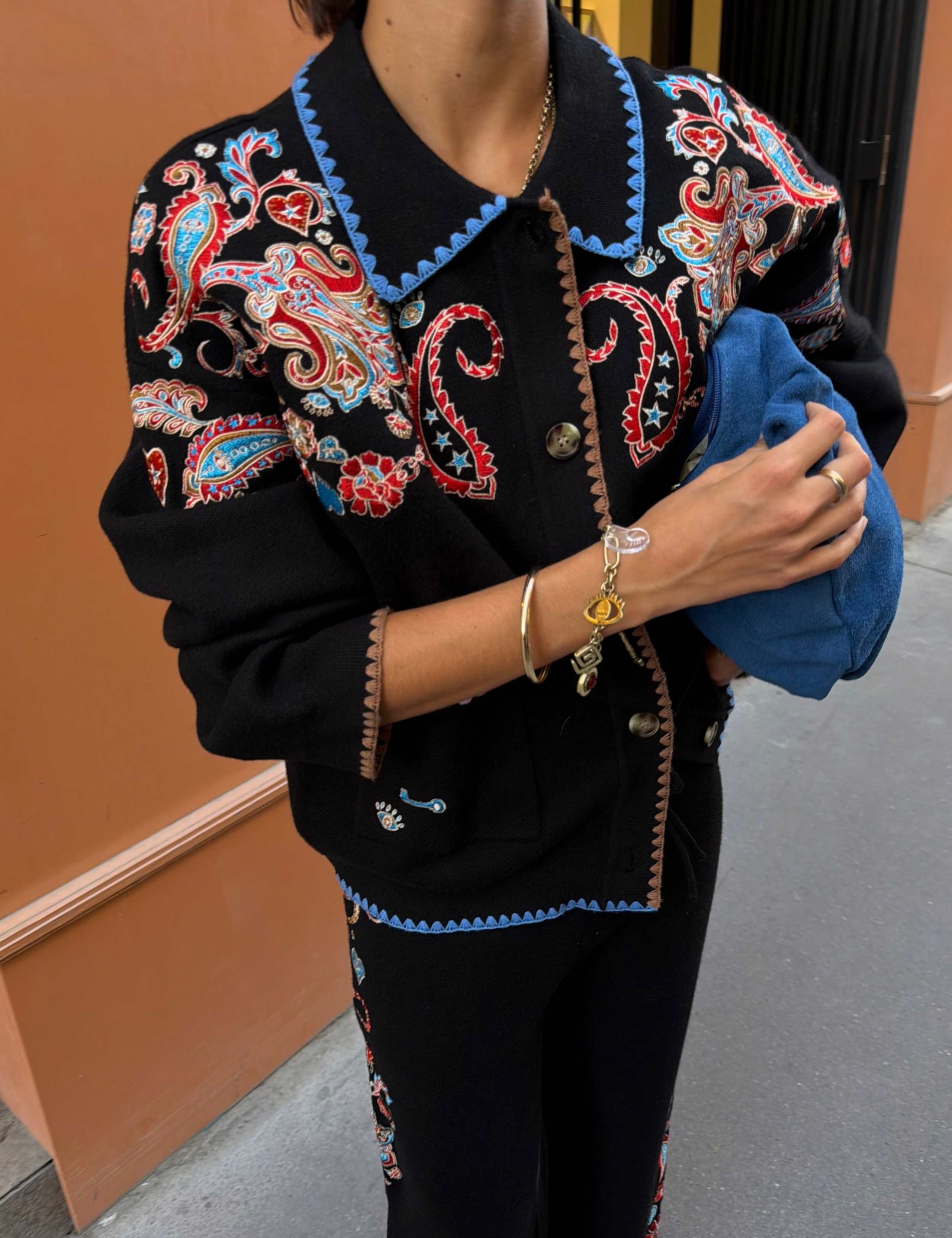 Embroidered Collared Relaxed Cardigan 2 of 4