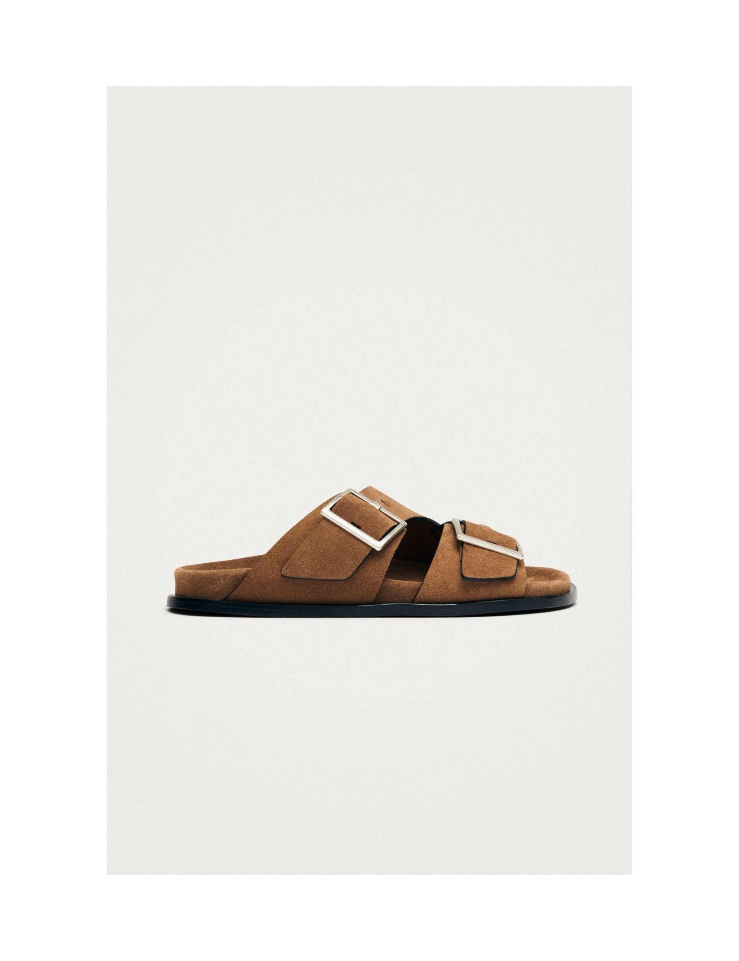 Alba Suede Buckle Footbed Flat Sandals 1 of 7