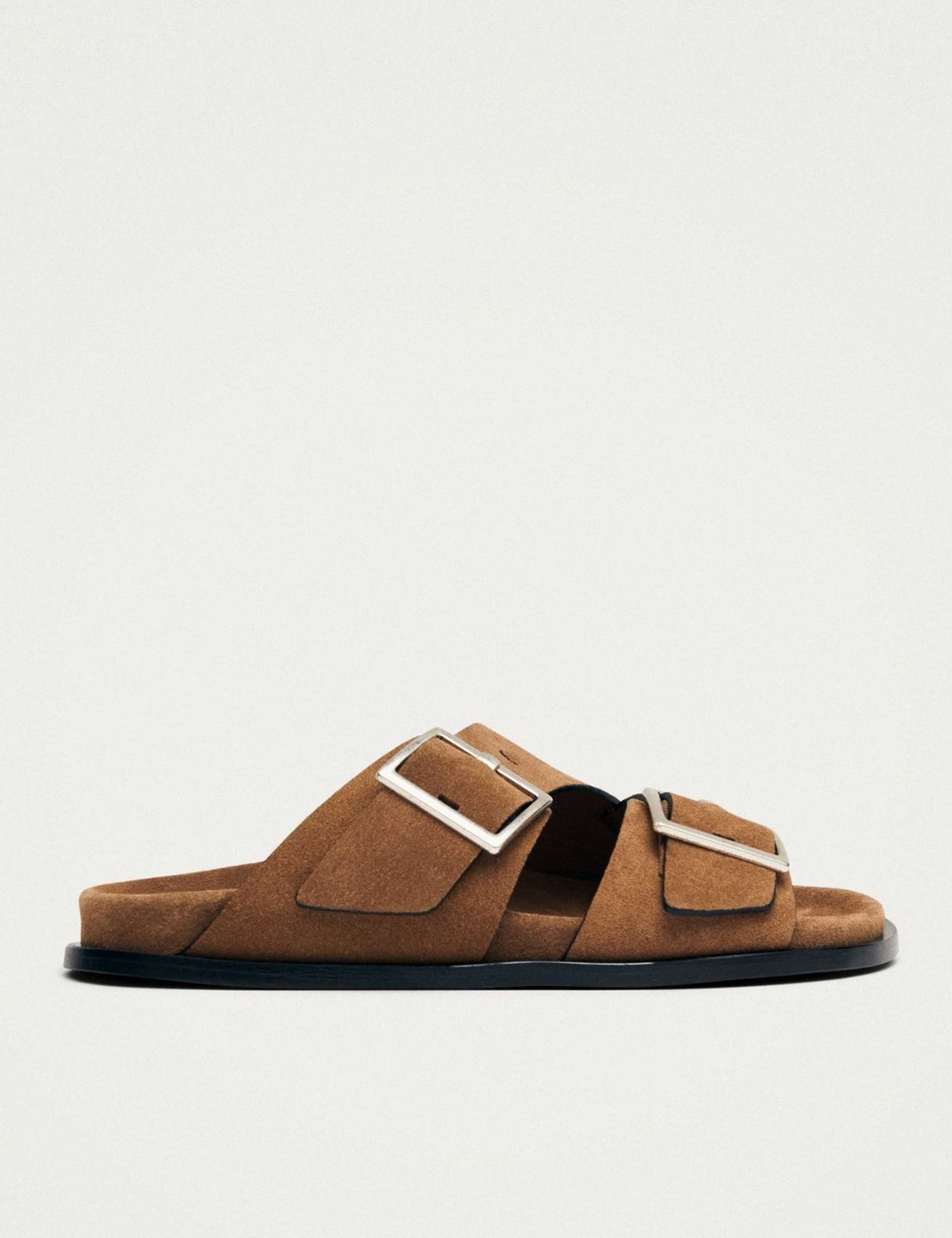 Suede Crossover Buckle Flat Sandals 1 of 7