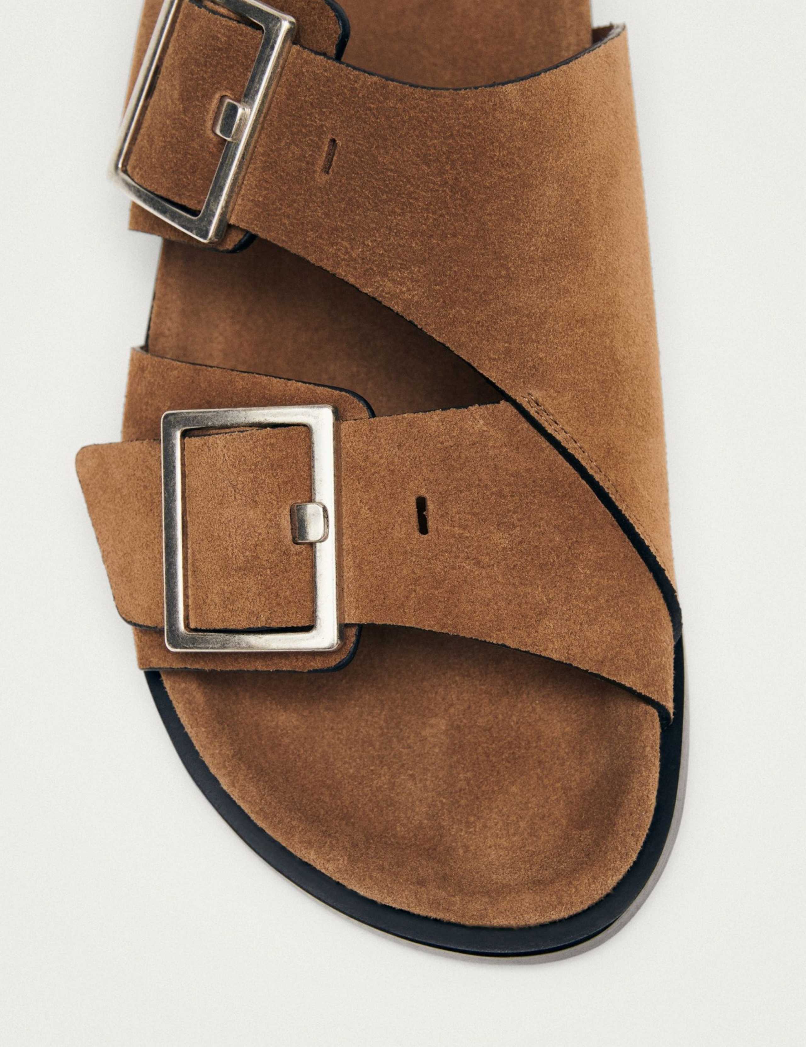 Suede Crossover Buckle Flat Sandals 6 of 7