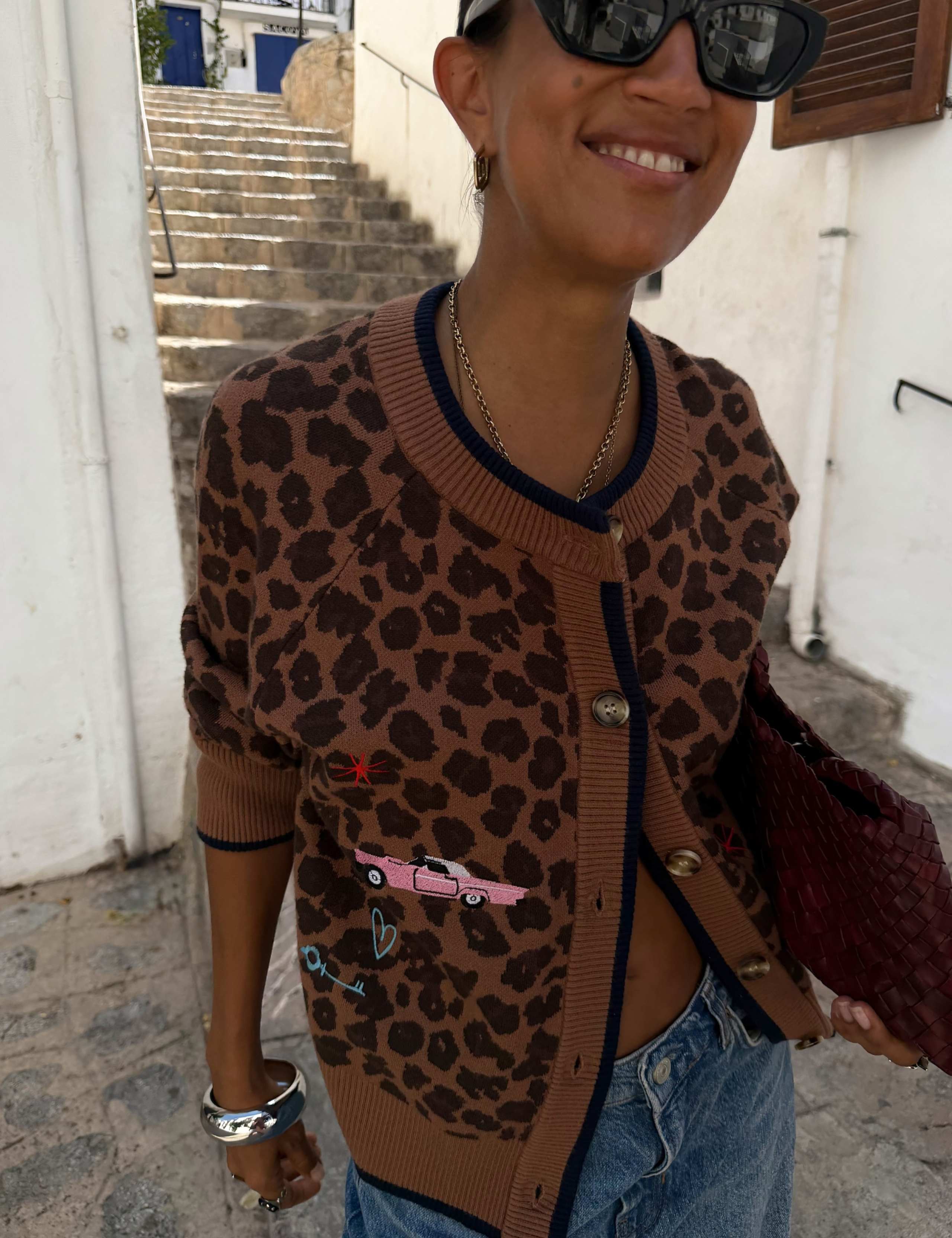 Animal Print Crew Neck Relaxed Cardigan 1 of 4