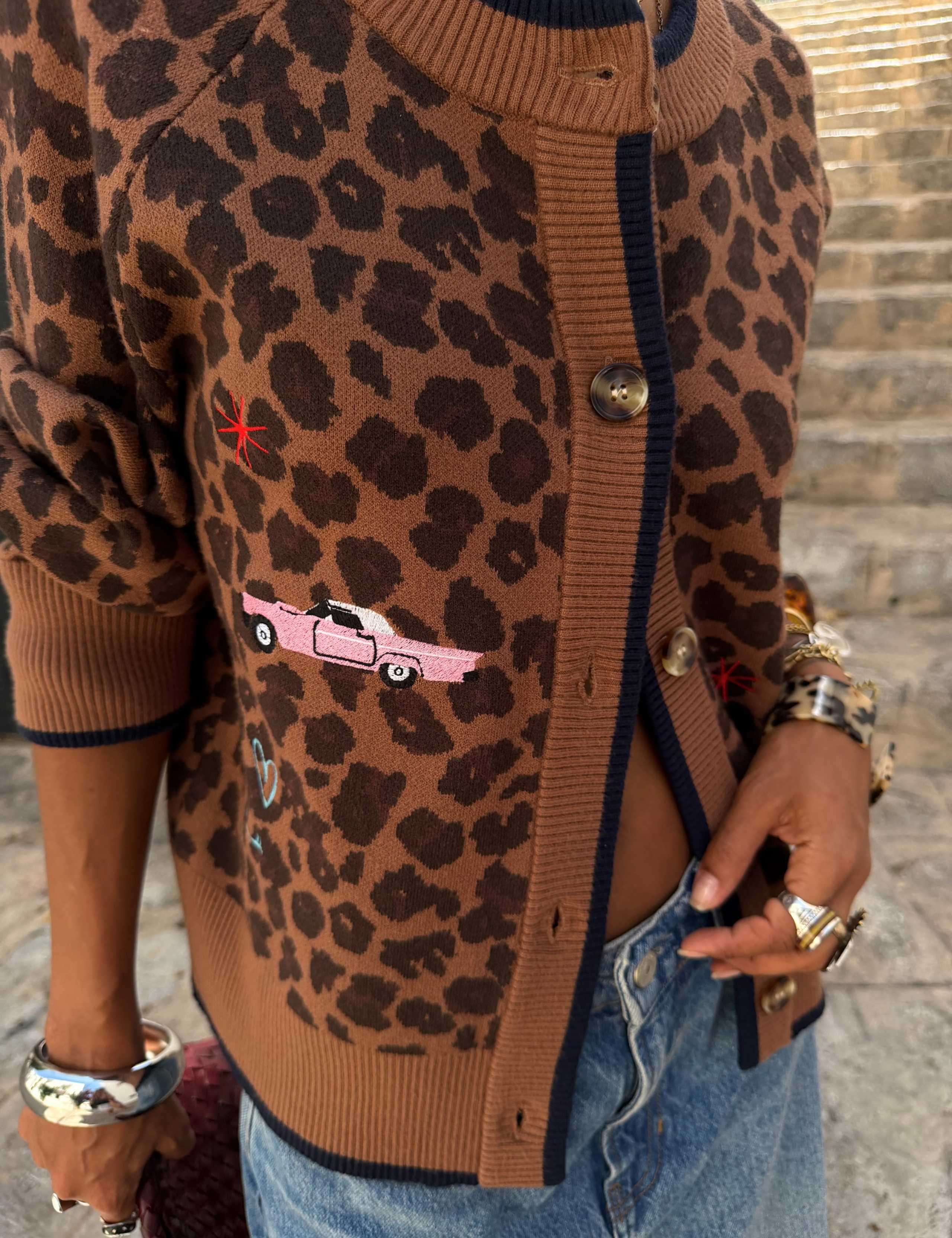 Animal Print Crew Neck Relaxed Cardigan 2 of 4