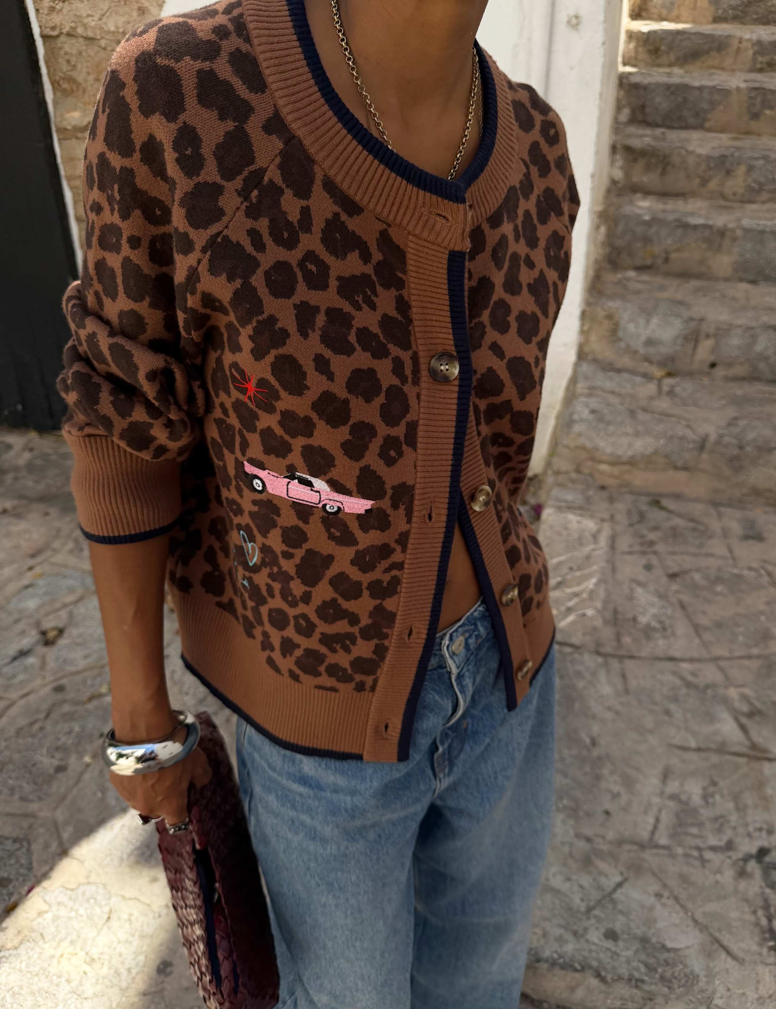 Animal Print Crew Neck Relaxed Cardigan 4 of 4