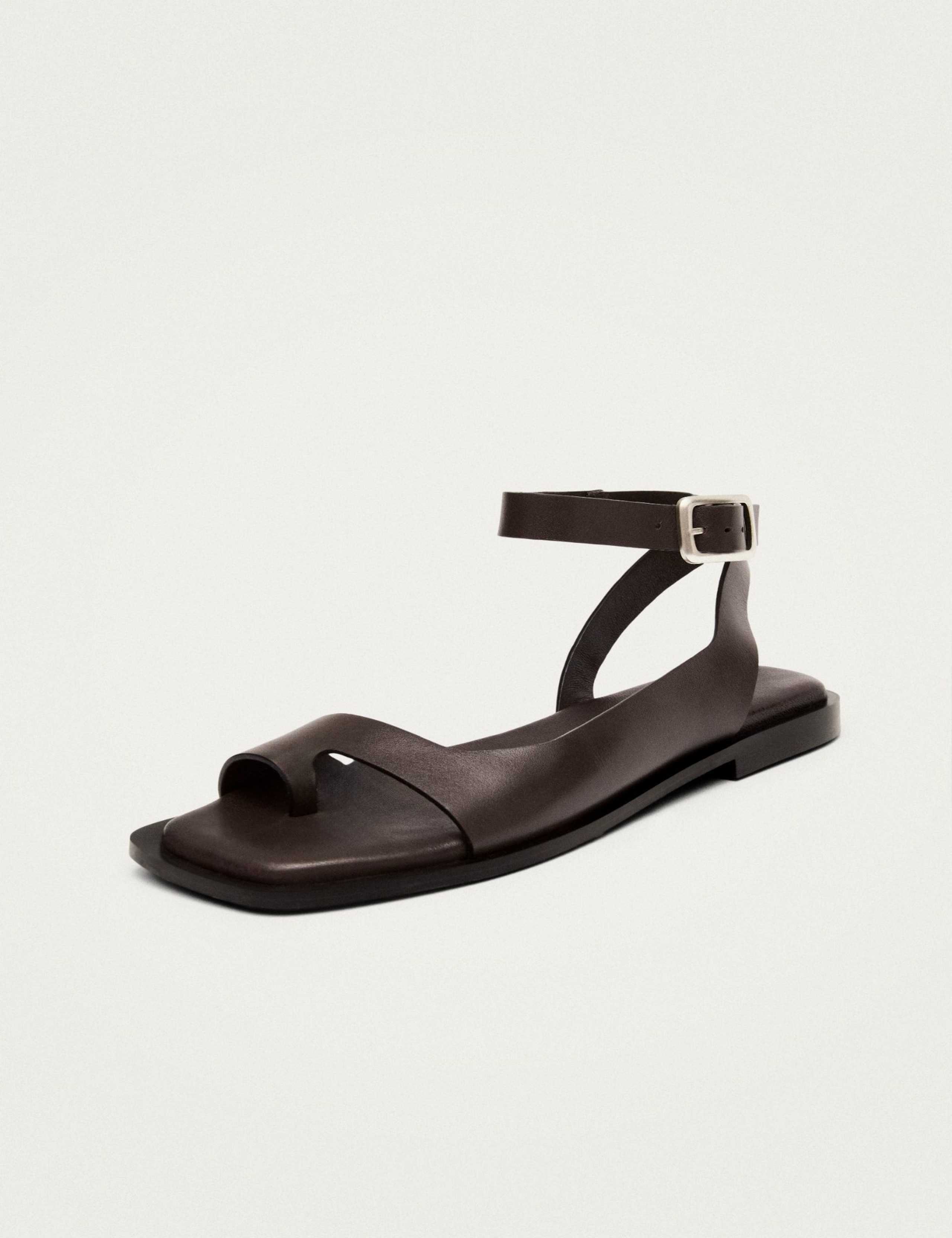 Leather Buckle Ankle Strap Flat Sandals 3 of 6