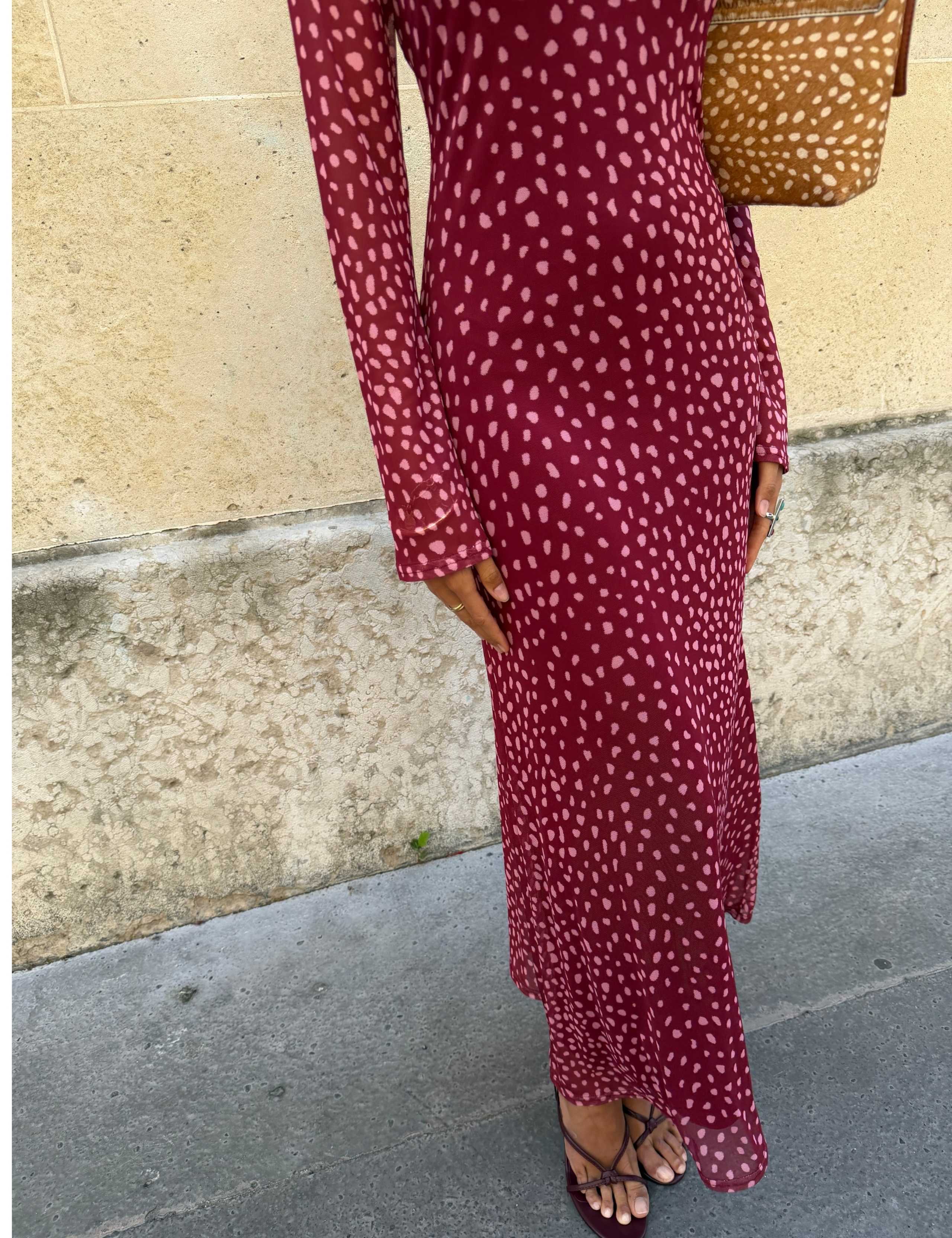 Mesh Deer Print Slash Neck Maxi Dress 2 of 5