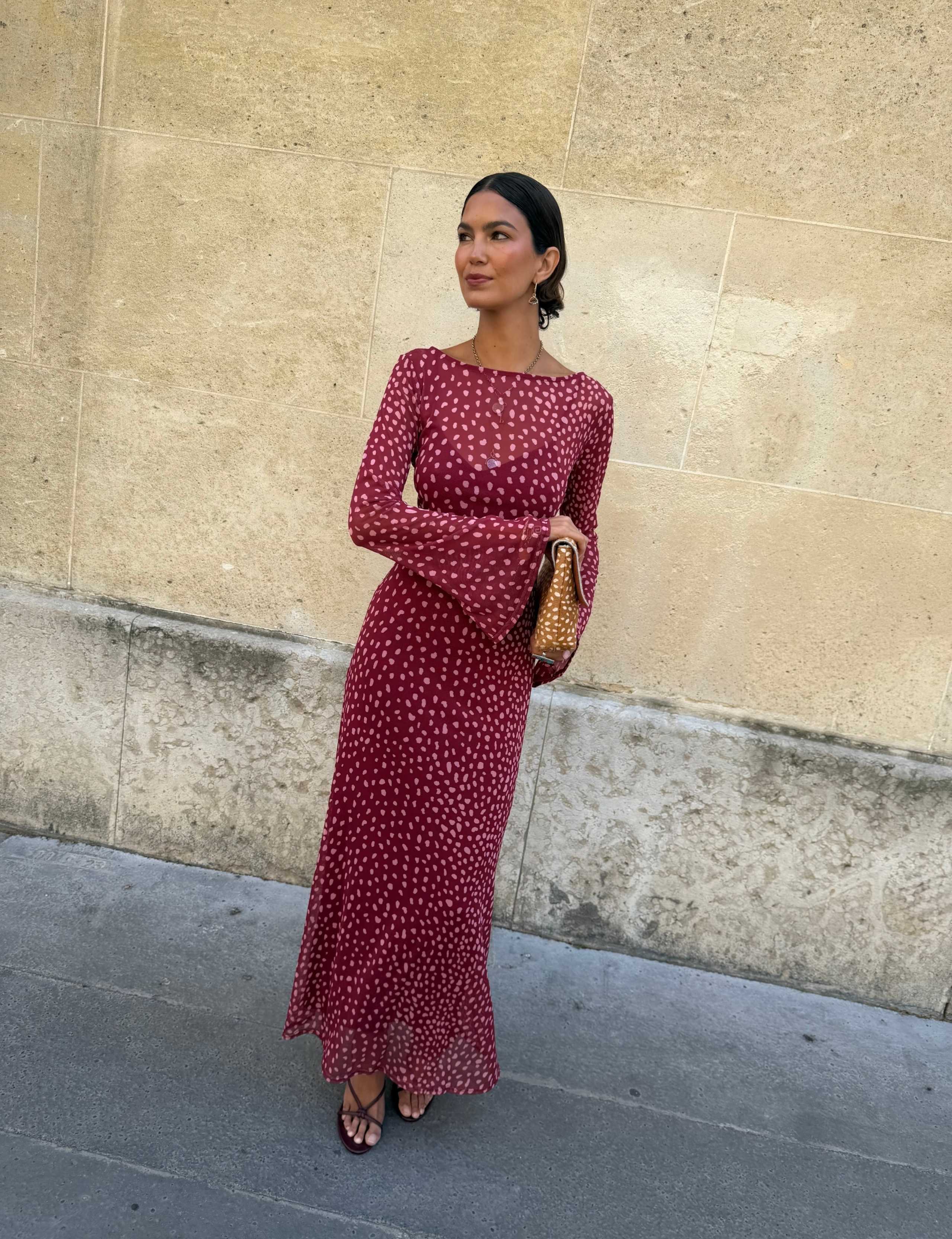 Mesh Deer Print Slash Neck Maxi Dress 3 of 5