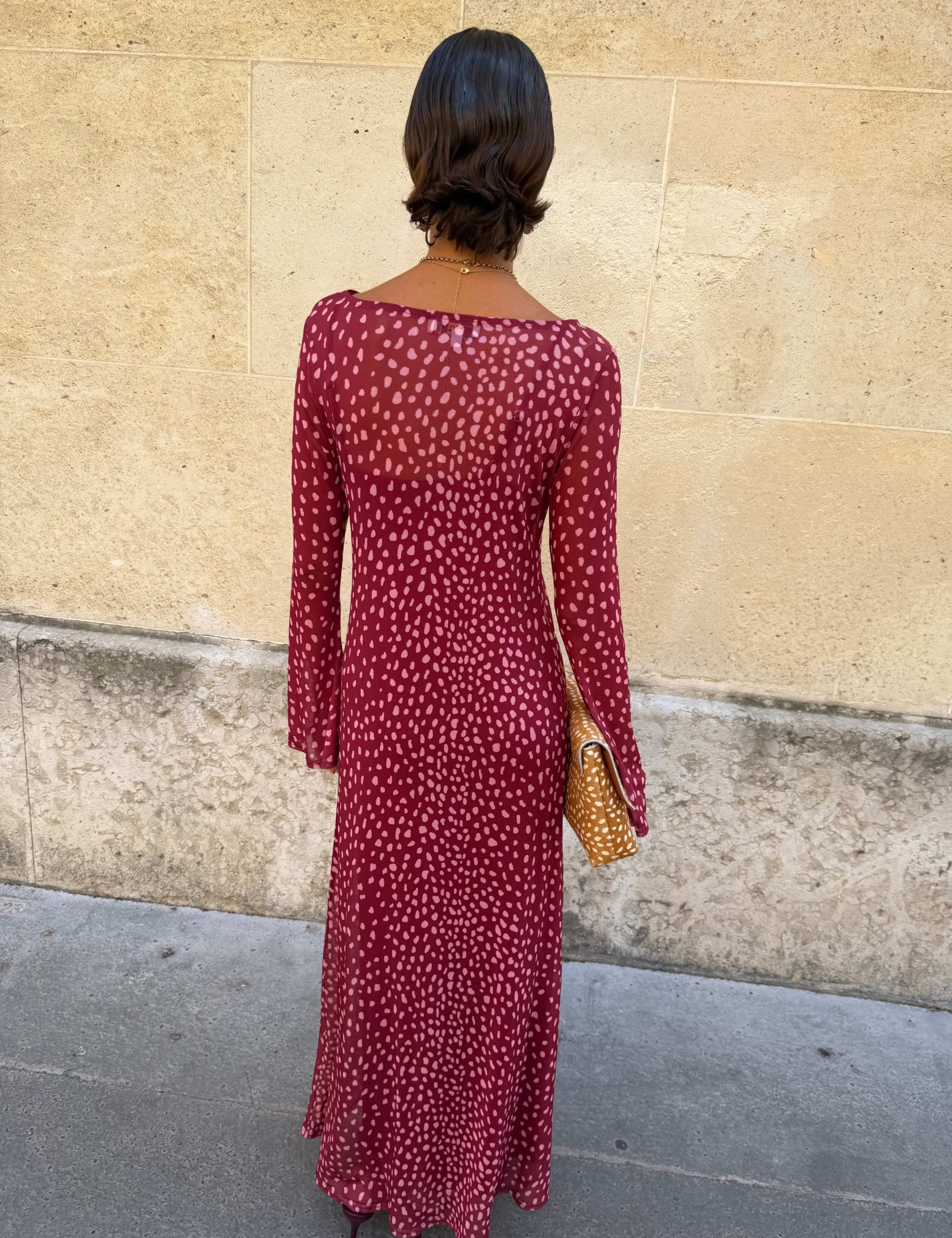 Mesh Deer Print Slash Neck Maxi Dress 4 of 5
