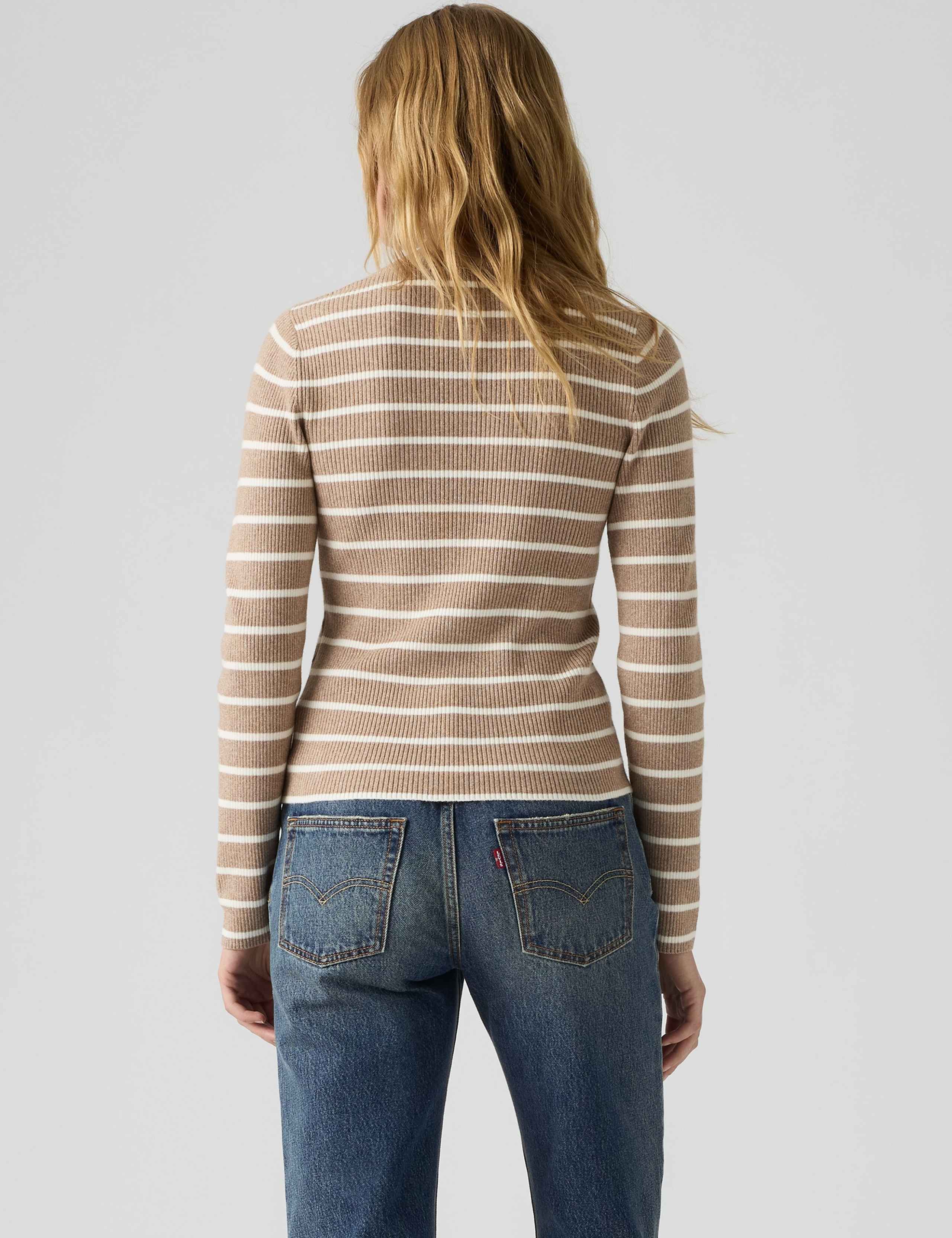Cotton Blend Striped Ribbed Crew Neck Jumper 4 of 4