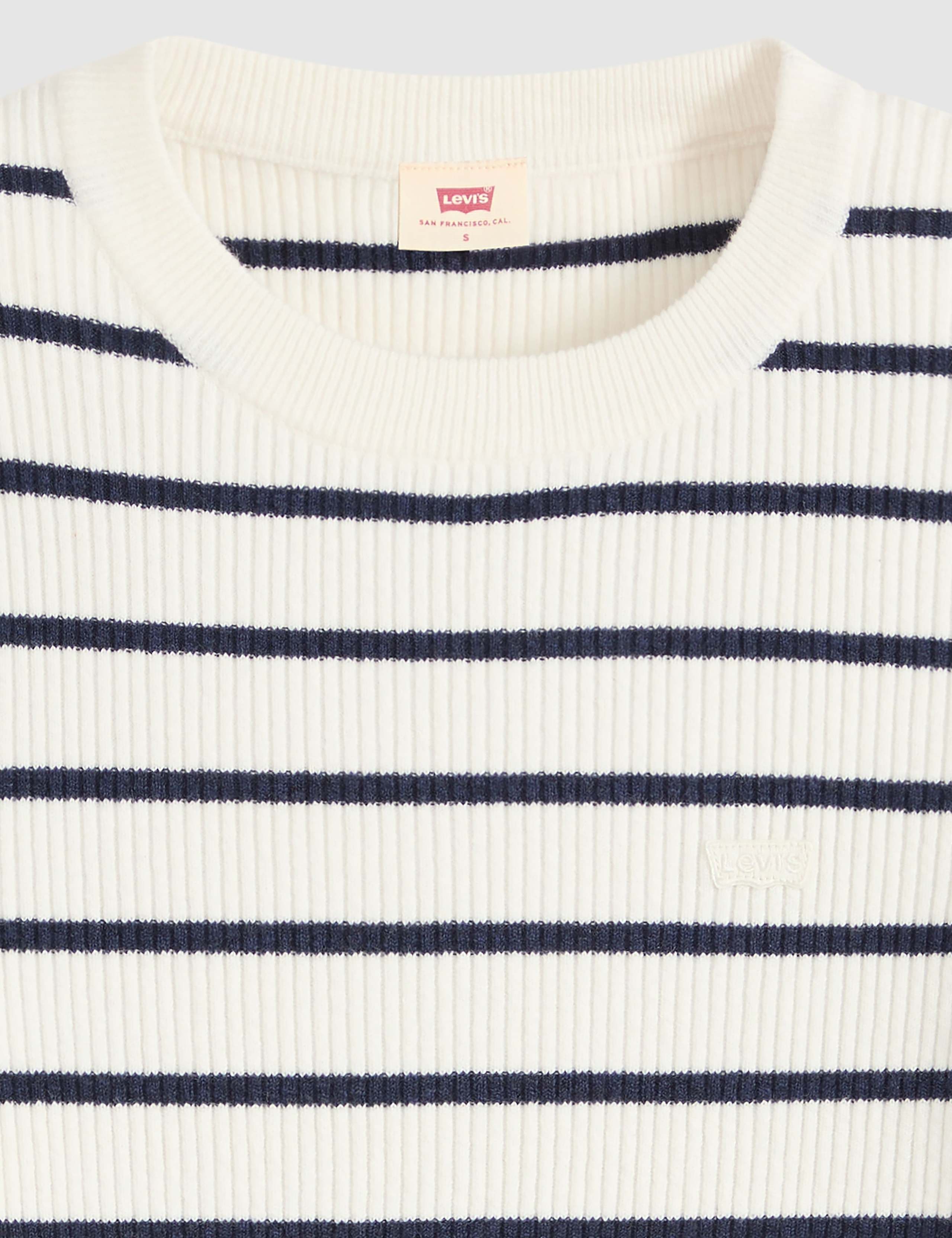 Cotton Blend Striped Ribbed Crew Neck Jumper 3 of 6
