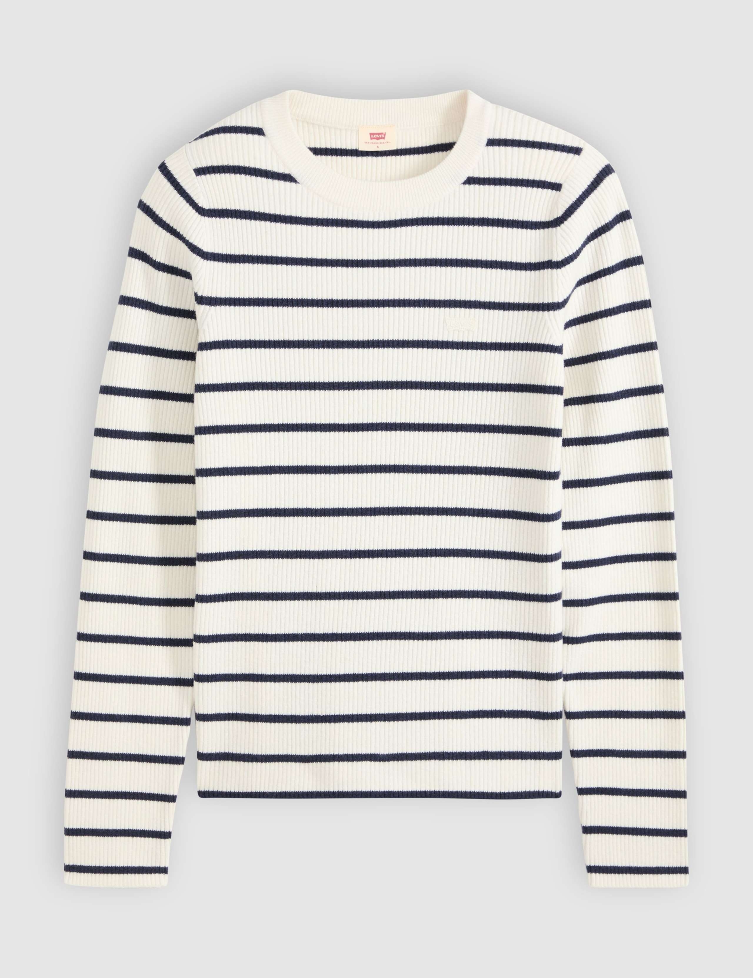 Cotton Blend Striped Ribbed Crew Neck Jumper 2 of 6