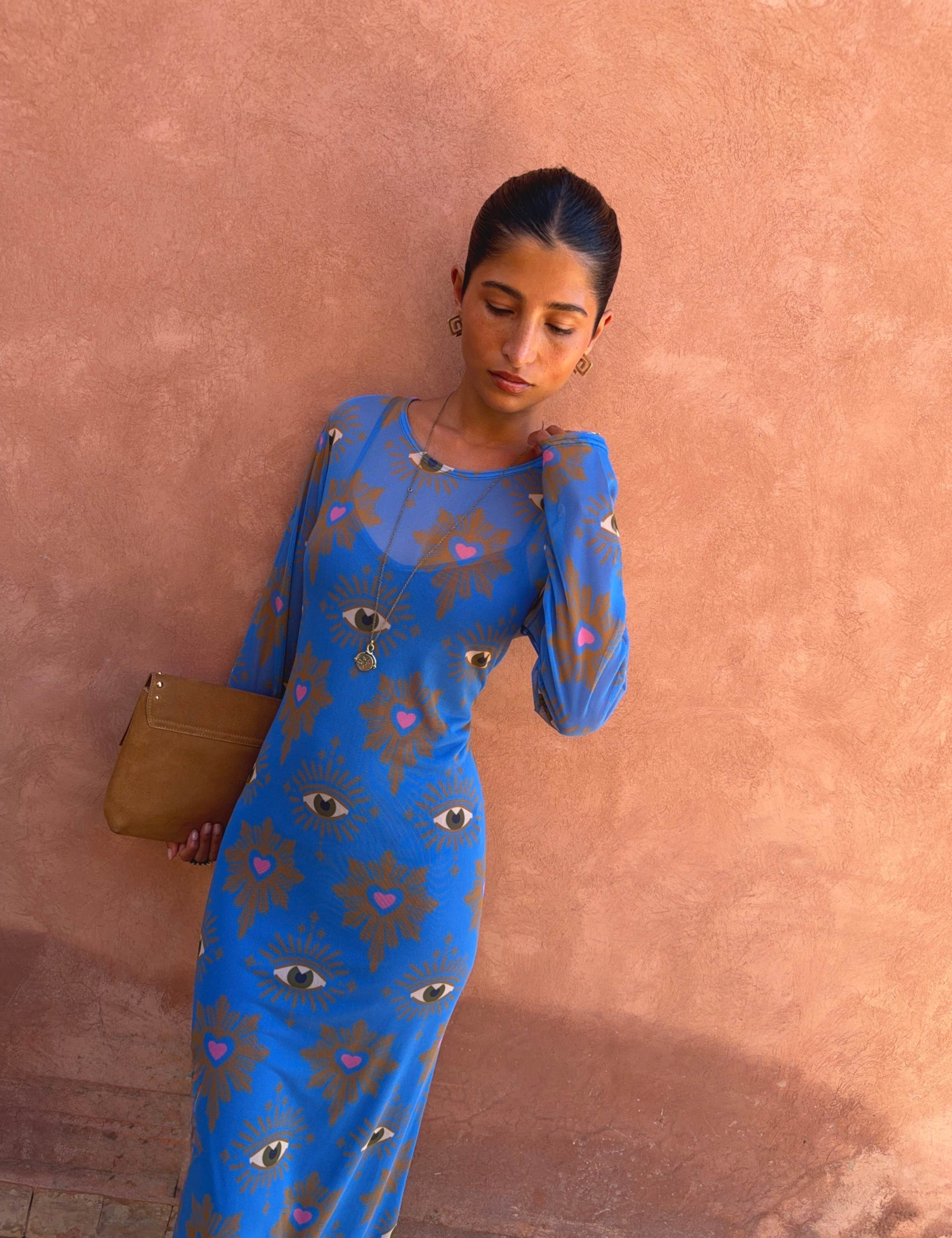 Mesh Eye Print Maxi Fitted Dress 2 of 4