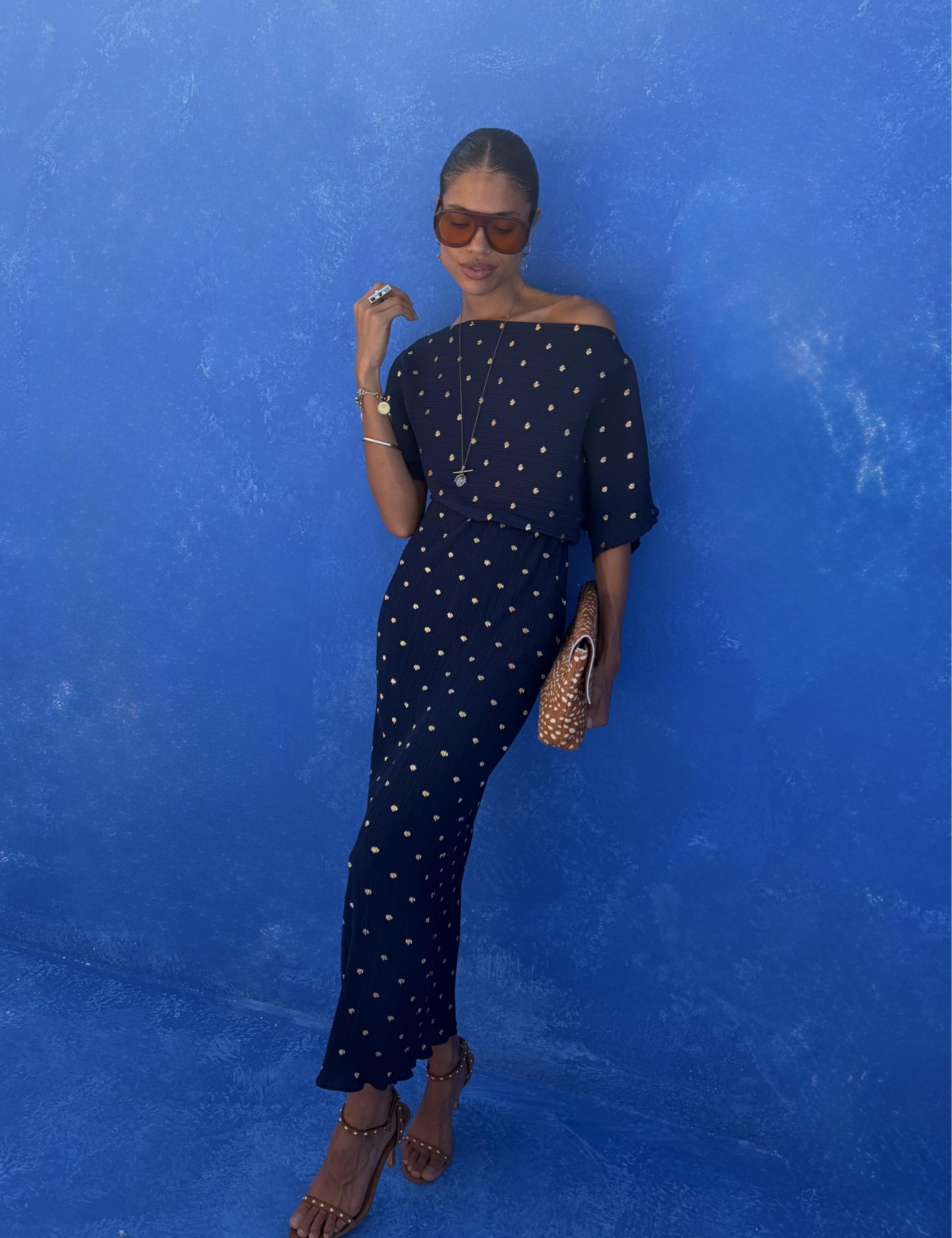 Plisse Printed Midaxi Waisted Dress 1 of 2