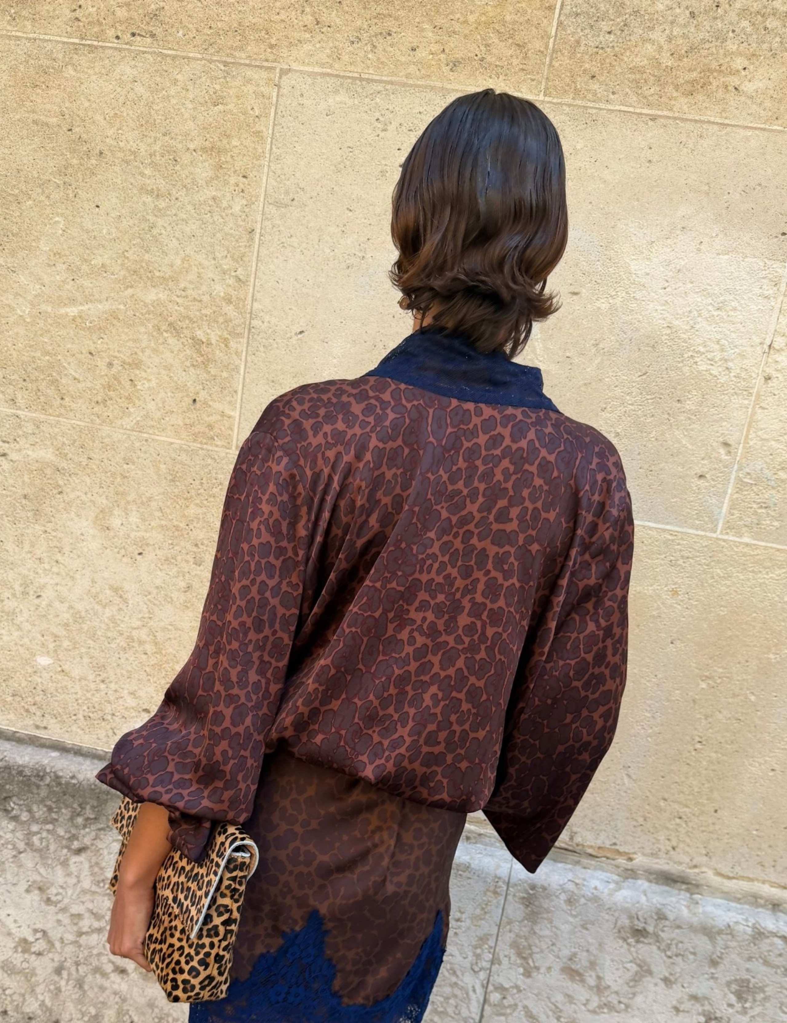 Leopard Print V-Neck Lace Detail Batwing Top 4 of 4