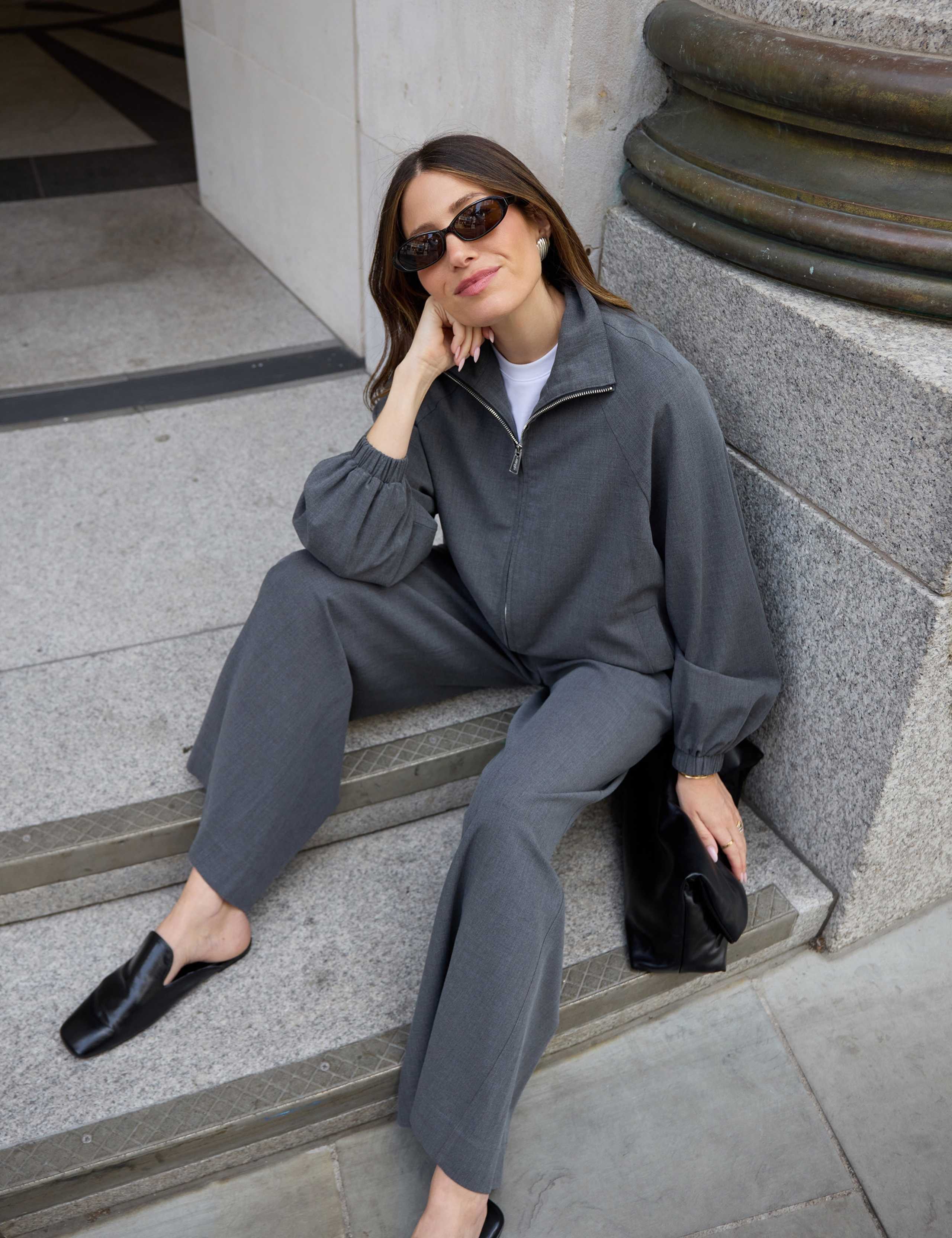 Funnel Neck Blouson Sleeve Bomber Jacket 1 of 7