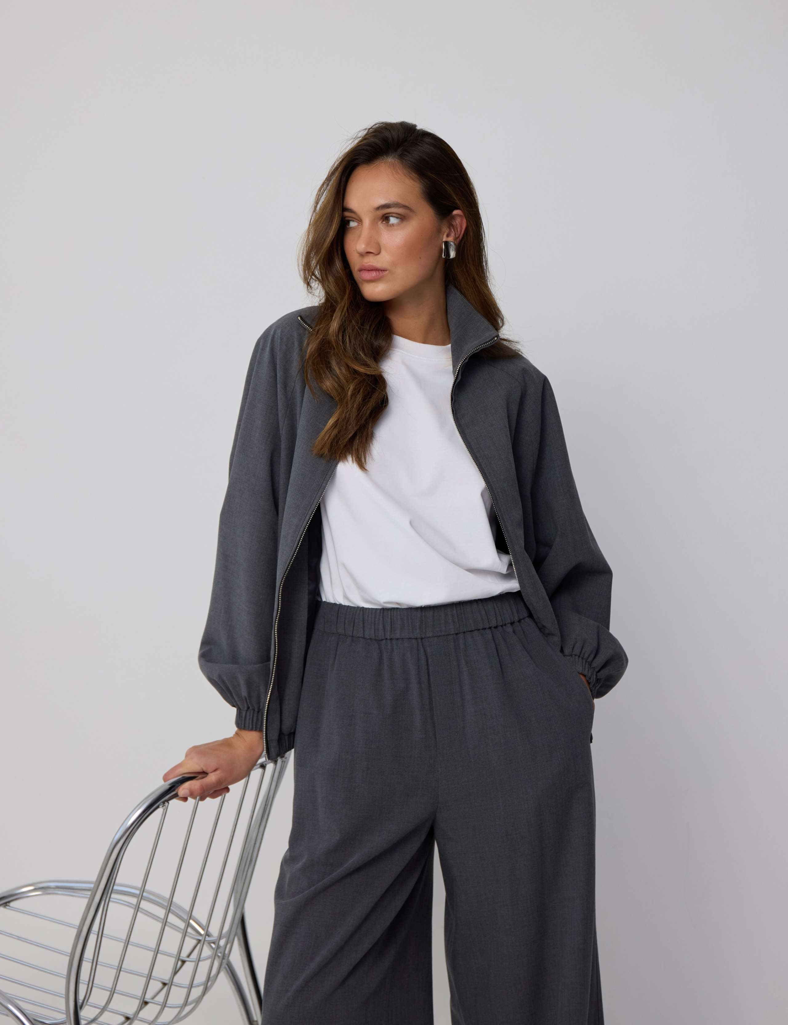 Funnel Neck Blouson Sleeve Bomber Jacket 5 of 7