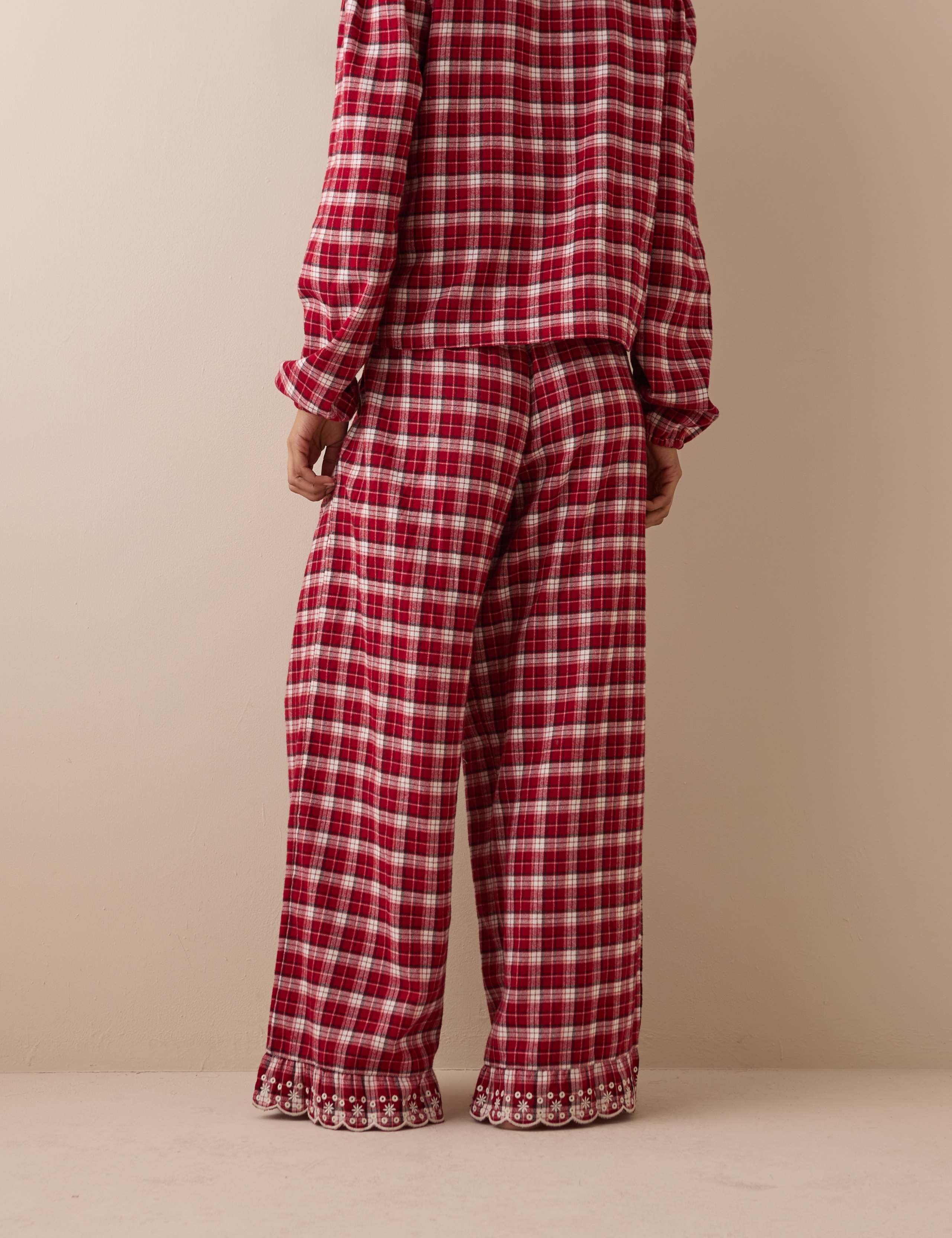 Pure Cotton Brushed Checked Frill Pyjama Bottoms 3 of 6
