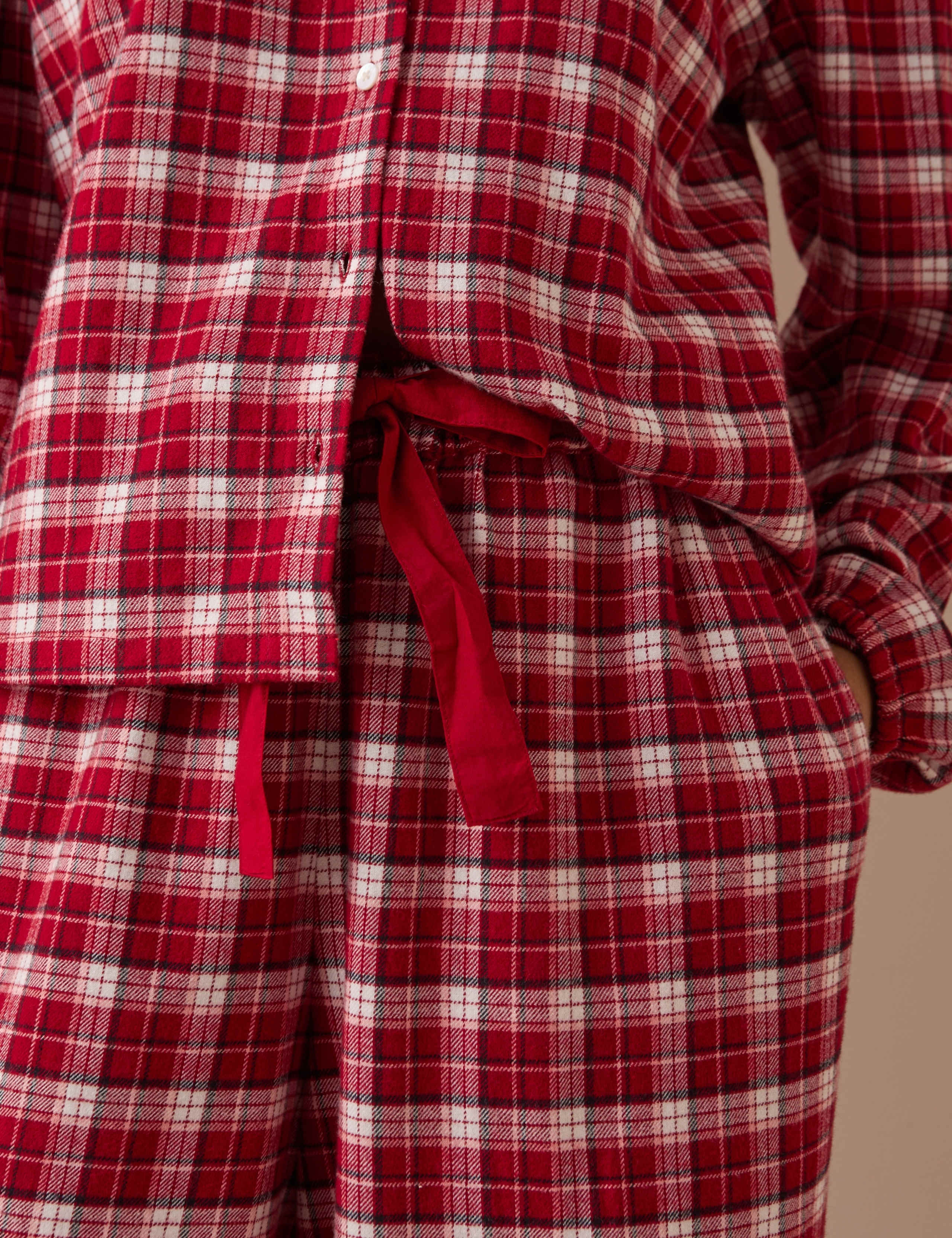 Pure Cotton Brushed Checked Frill Pyjama Bottoms 4 of 6