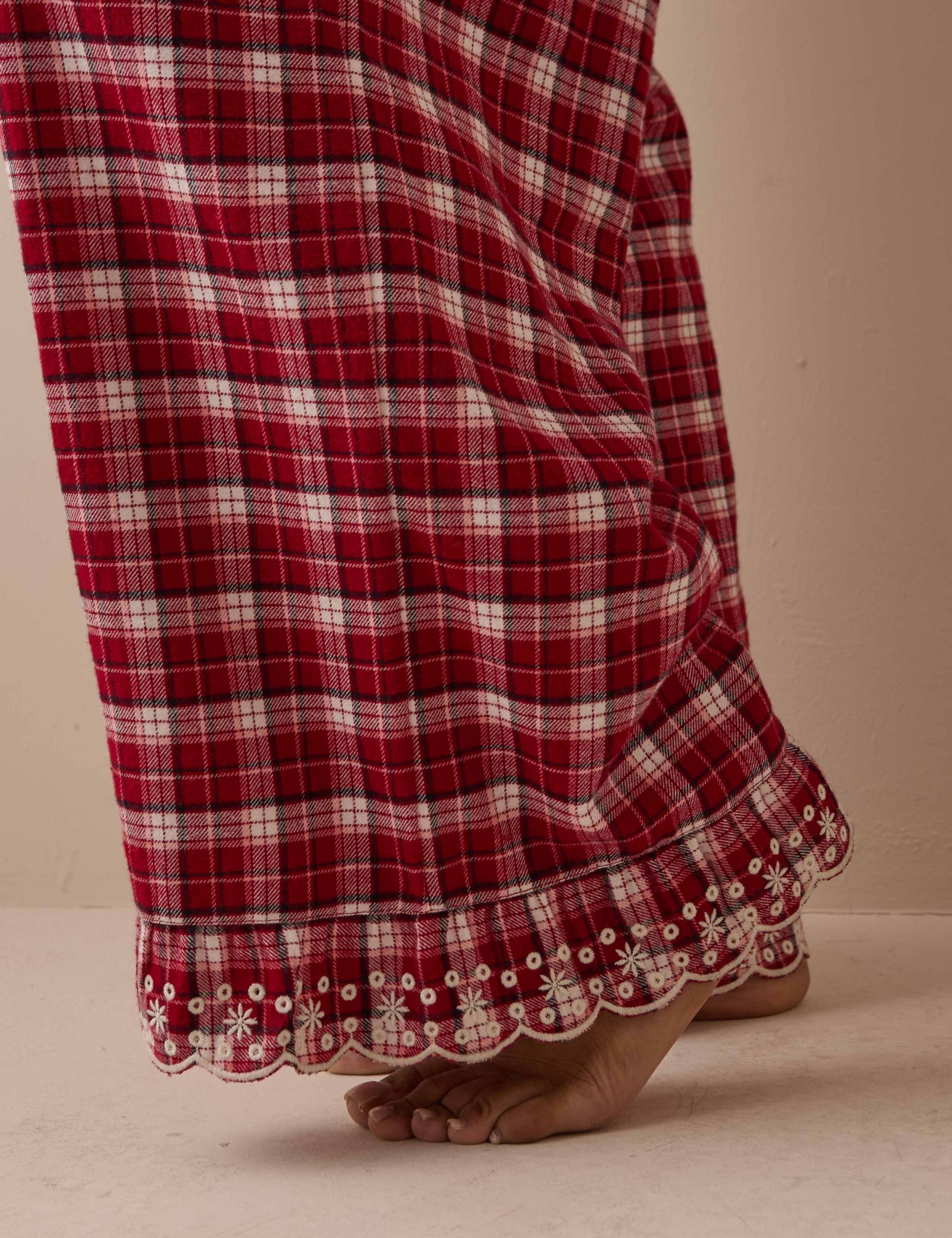 Pure Cotton Brushed Checked Frill Pyjama Bottoms 5 of 6