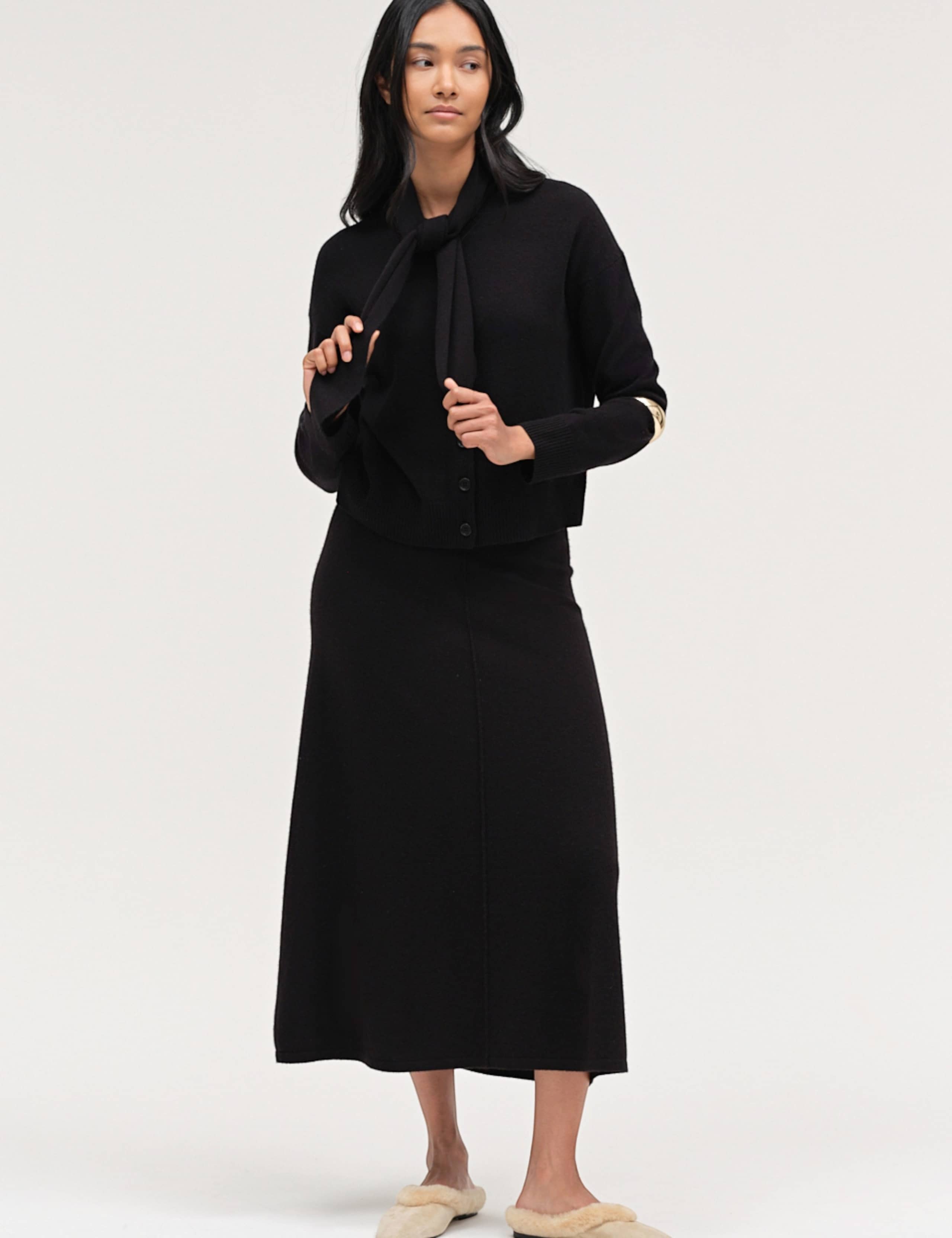 Wool Rich Jacquard Tie Neck Cardigan 3 of 4