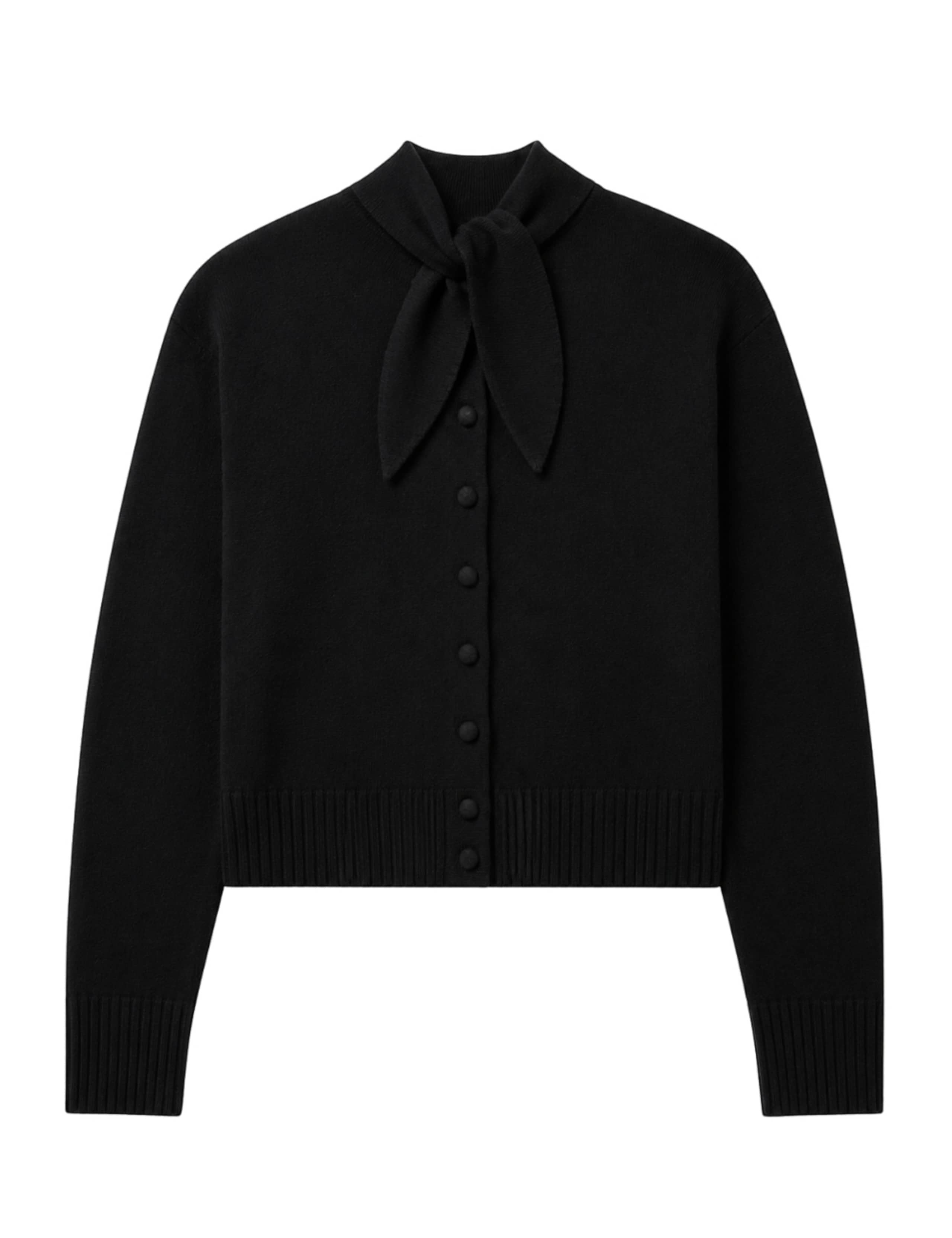 Wool Rich Jacquard Tie Neck Cardigan 2 of 4
