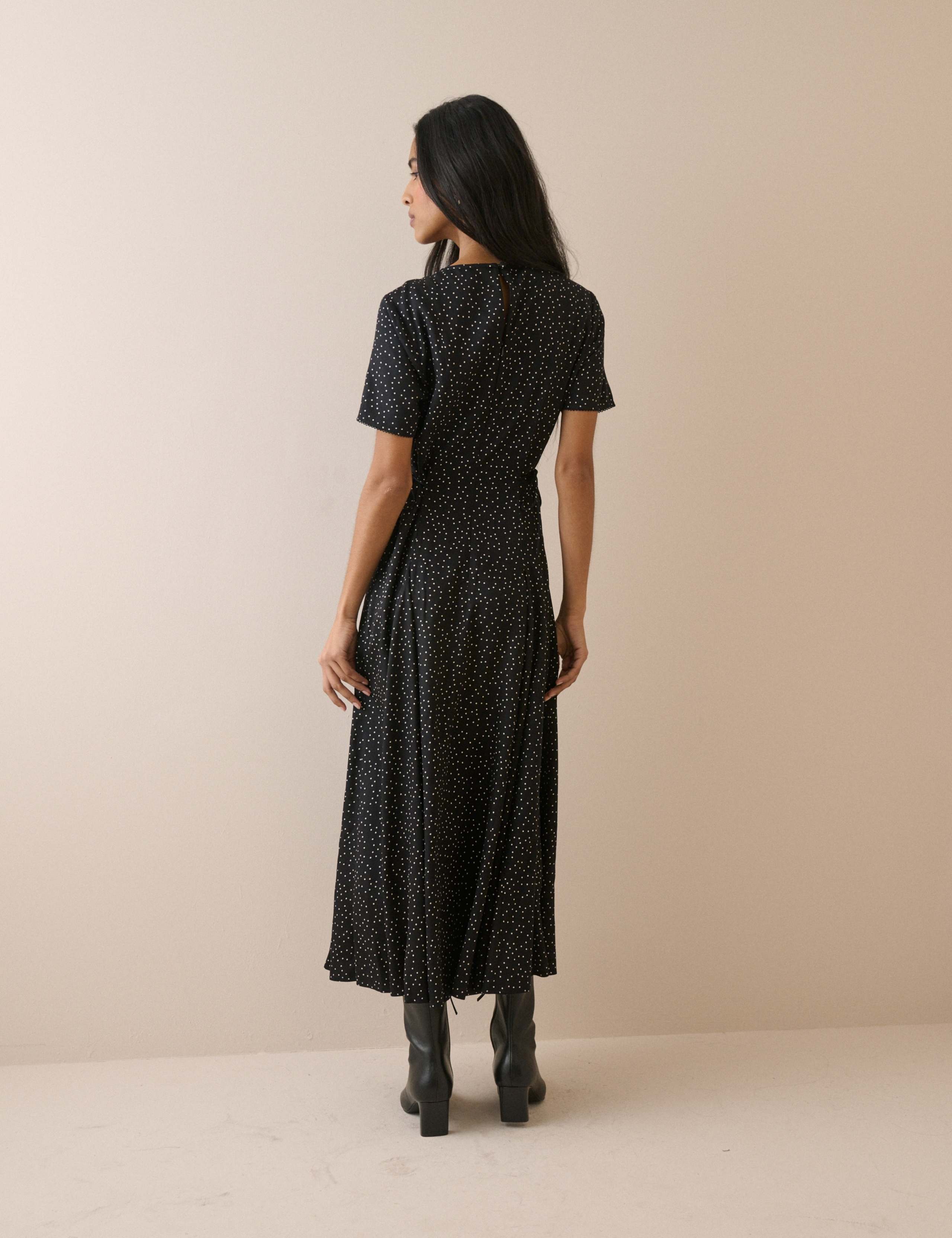 Polka Dot Round Neck Tie Detail Midi Tea Dress 3 of 5