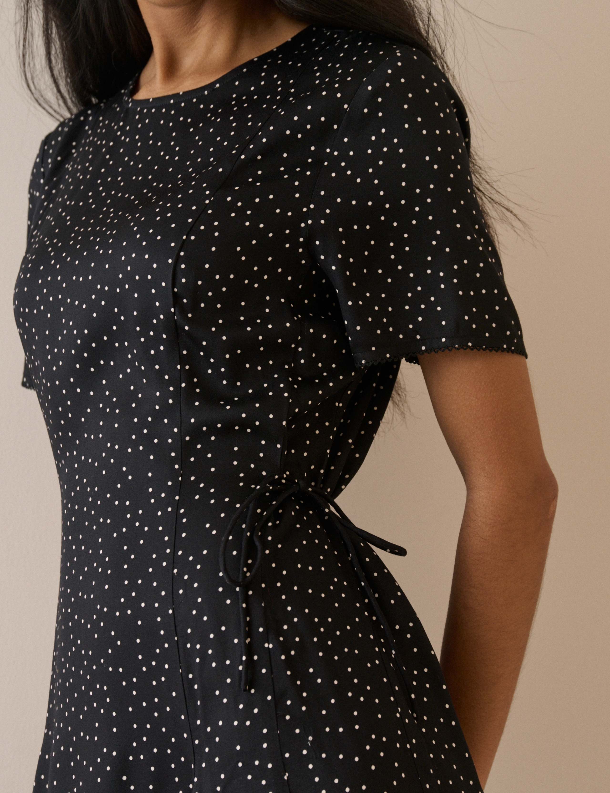 Polka Dot Round Neck Tie Detail Midi Tea Dress 5 of 5