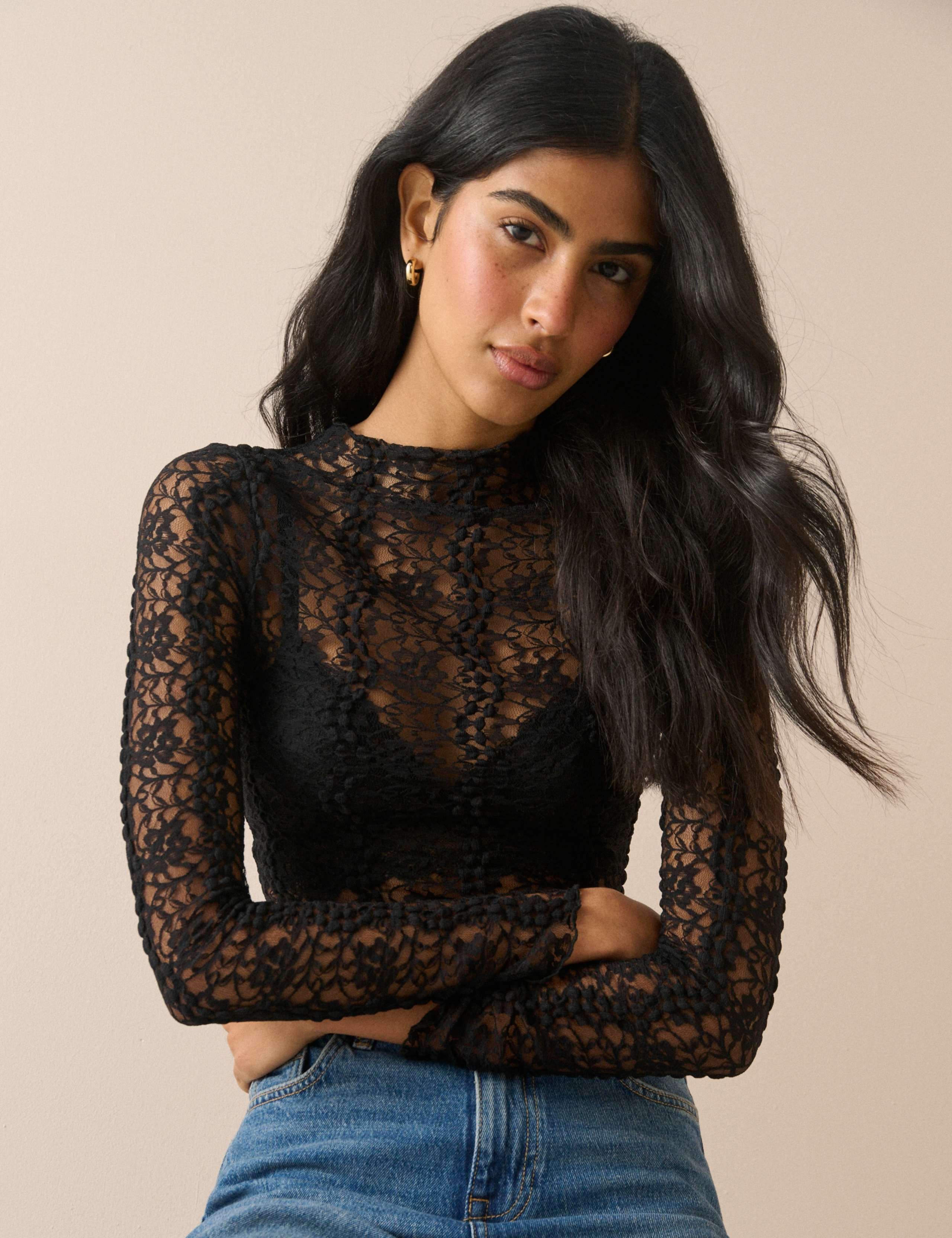 Lace High Neck Fitted Top 3 of 5