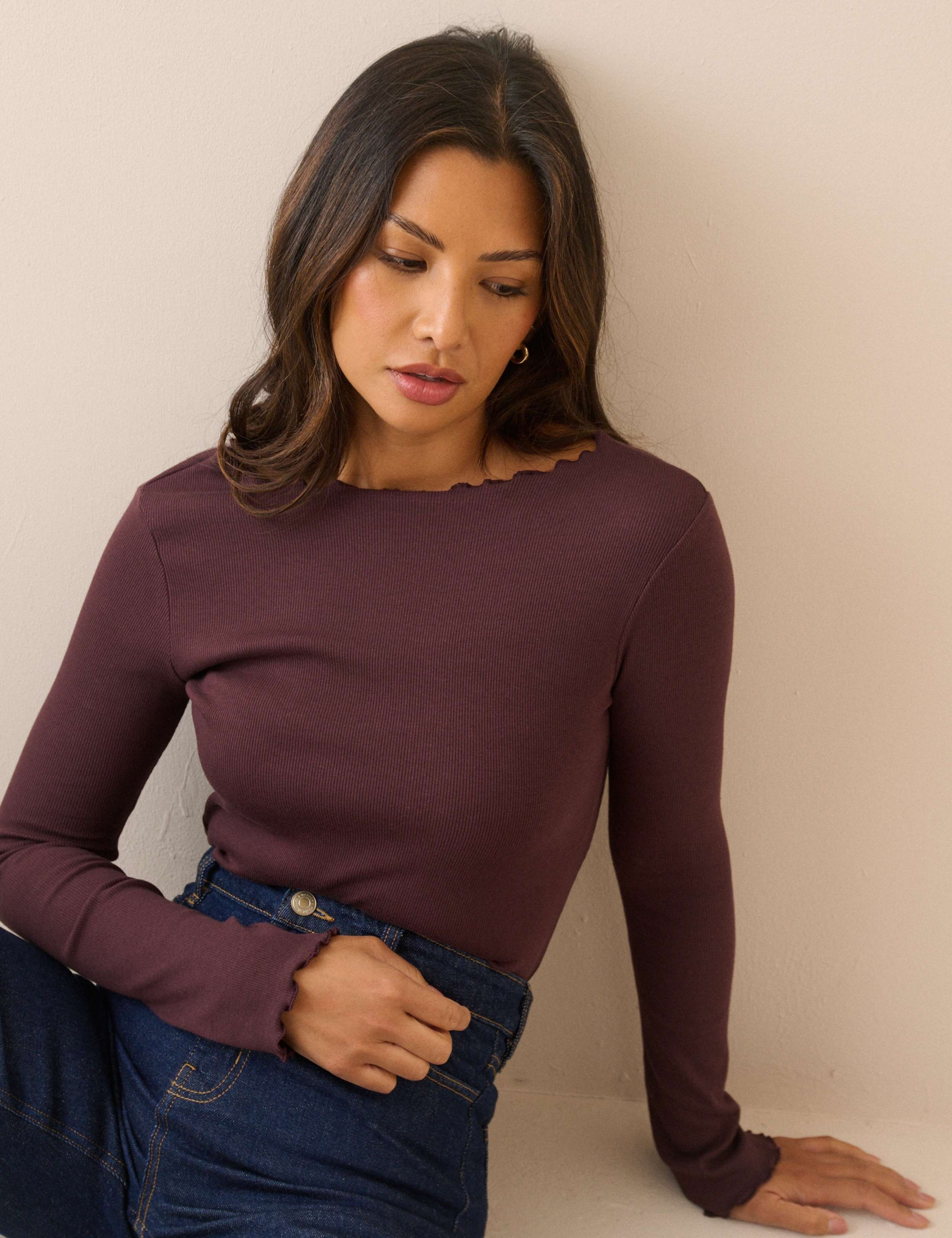 Slash Neck Ribbed Long Sleeve Top 3 of 5