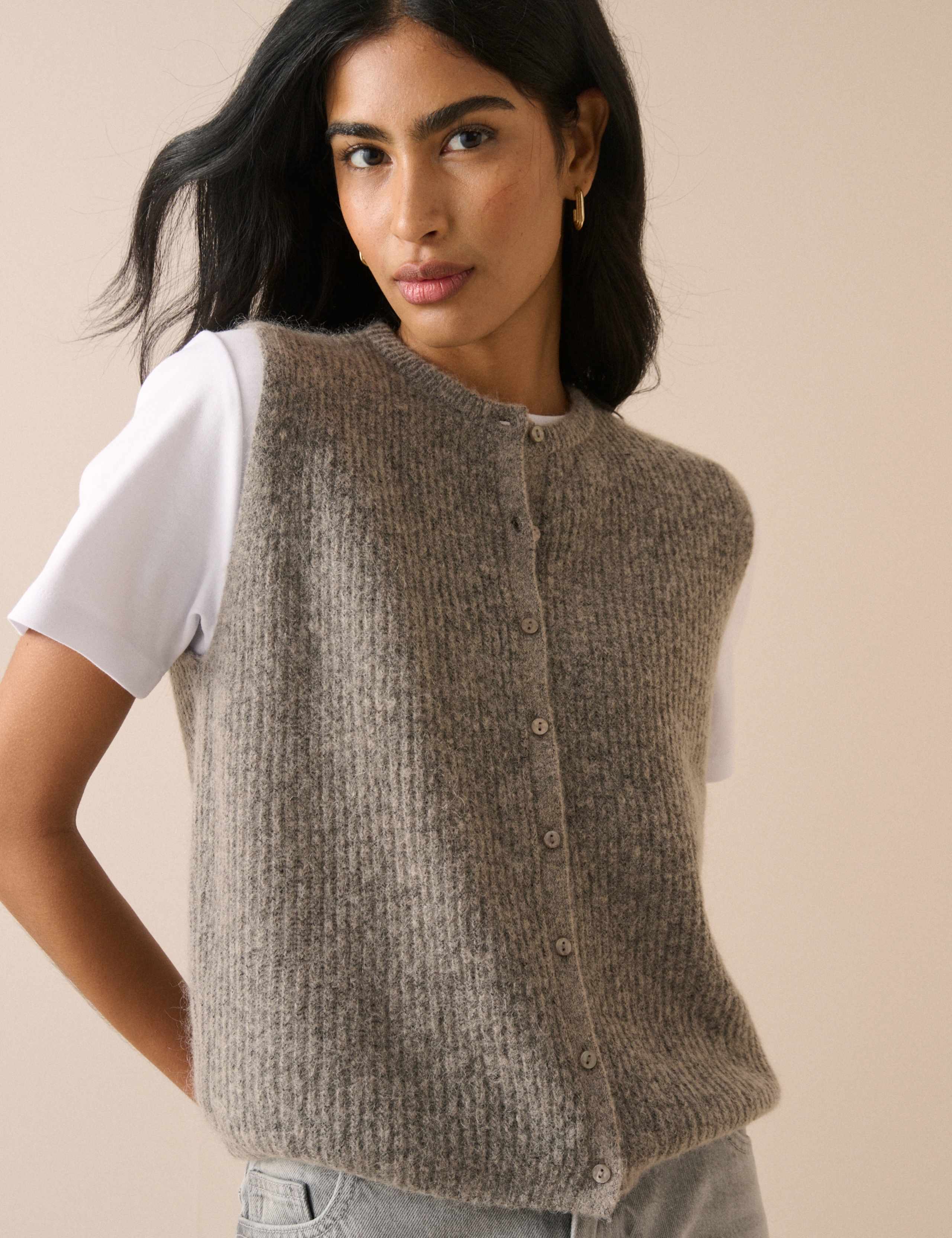 Wool Blend Button Through Knitted Vest 3 of 7