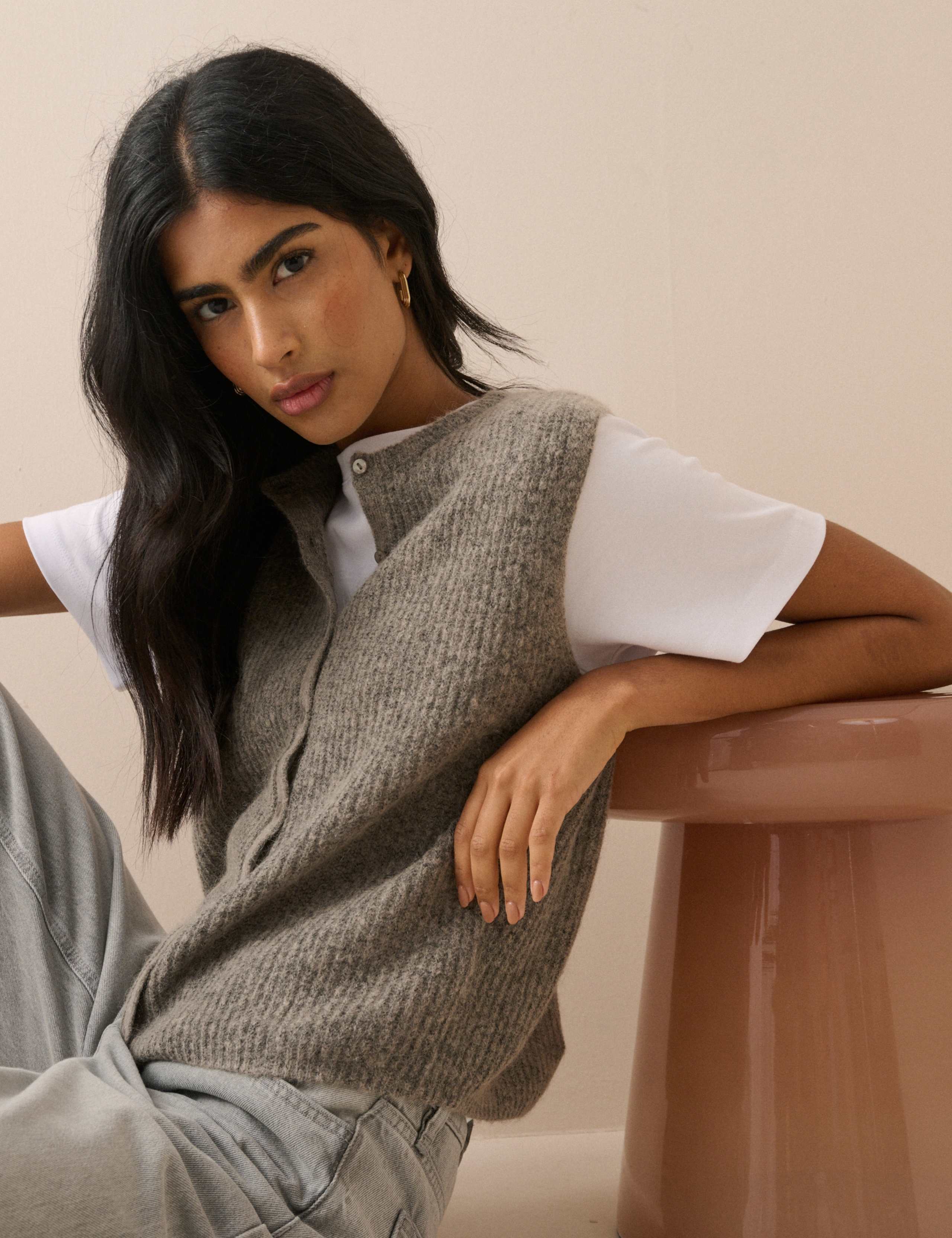Wool Blend Button Through Knitted Vest 5 of 7