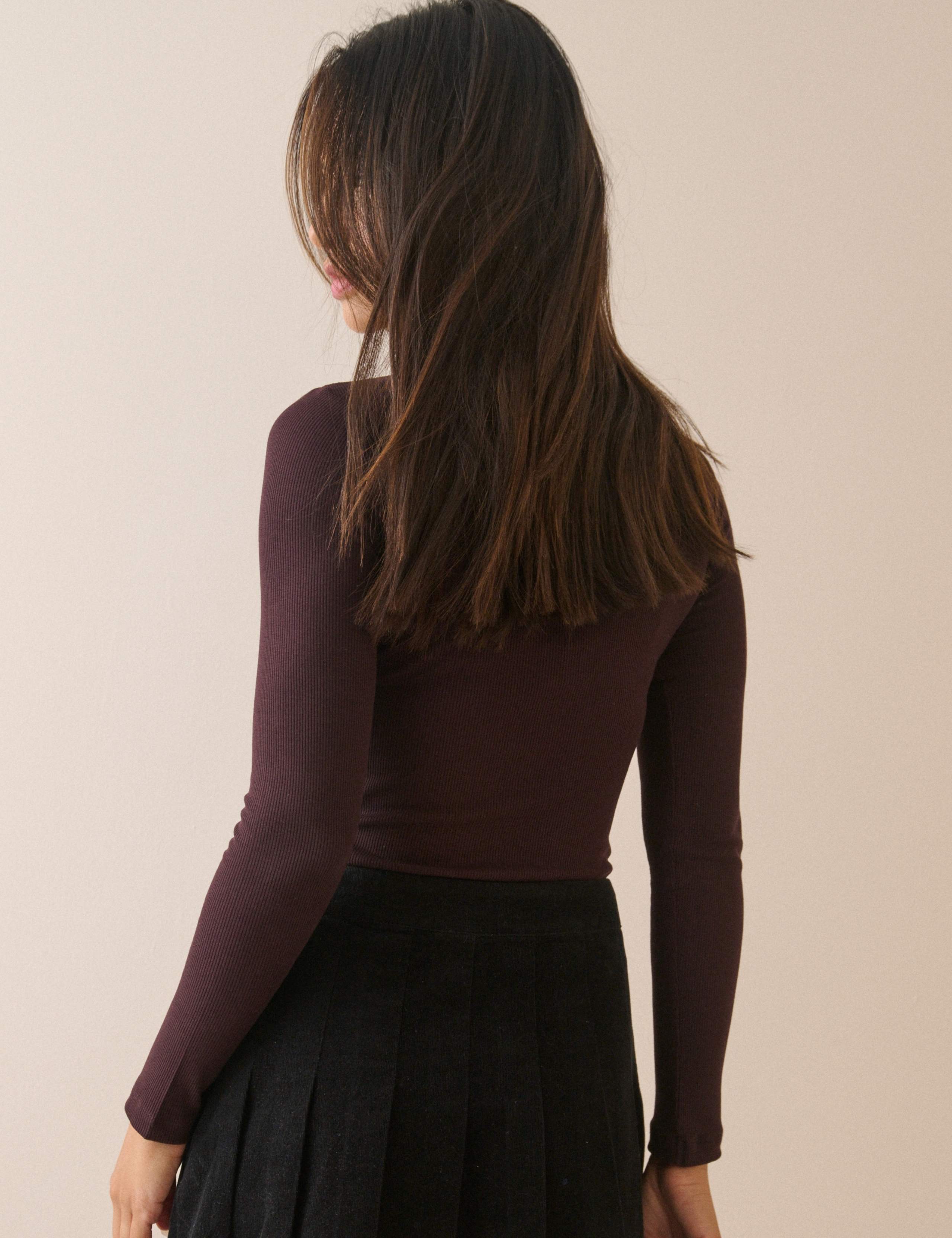 Ribbed High Neck Fitted Long Sleeve Top 2 of 5